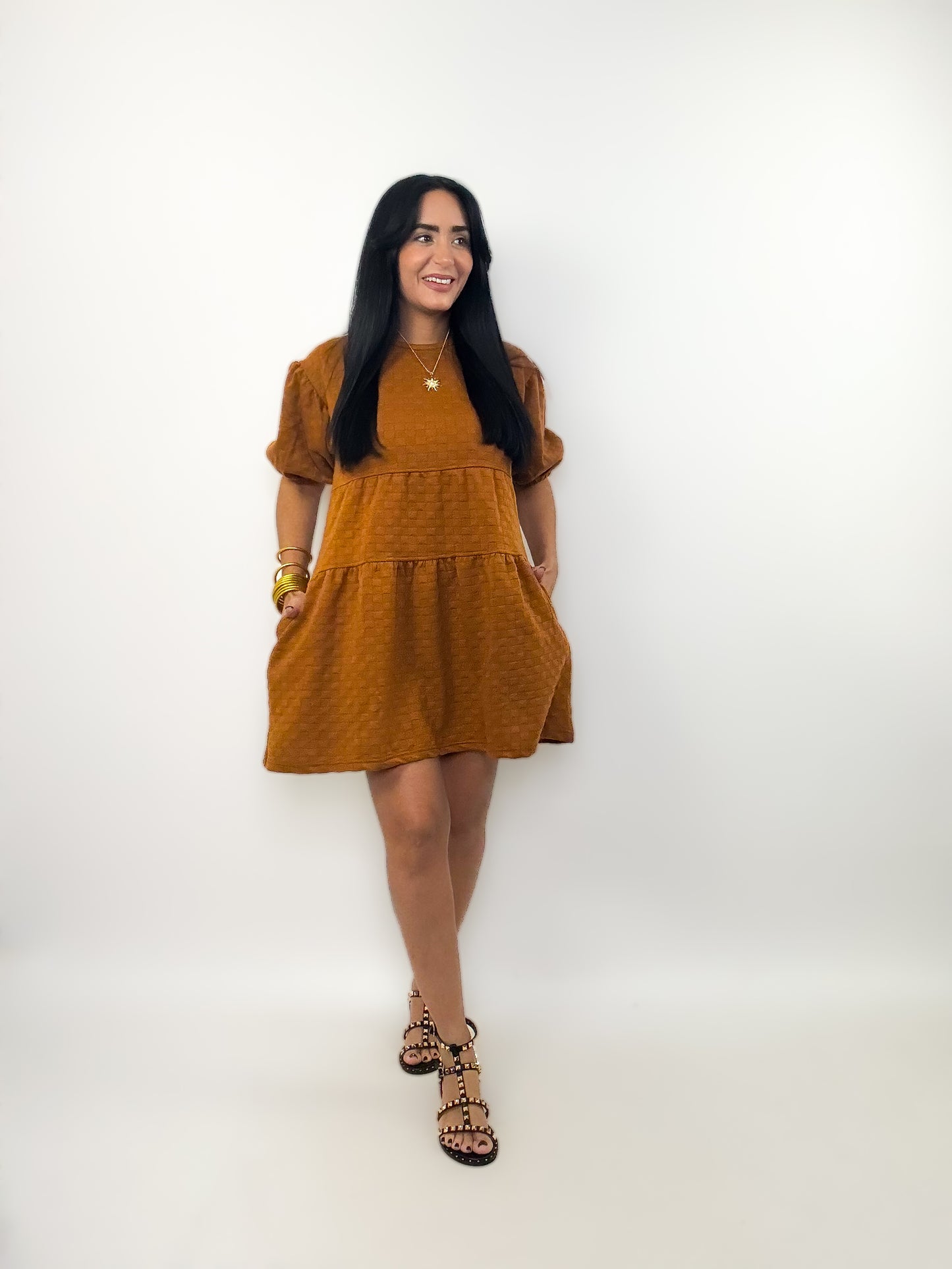 Camel Quilted Knit Dress