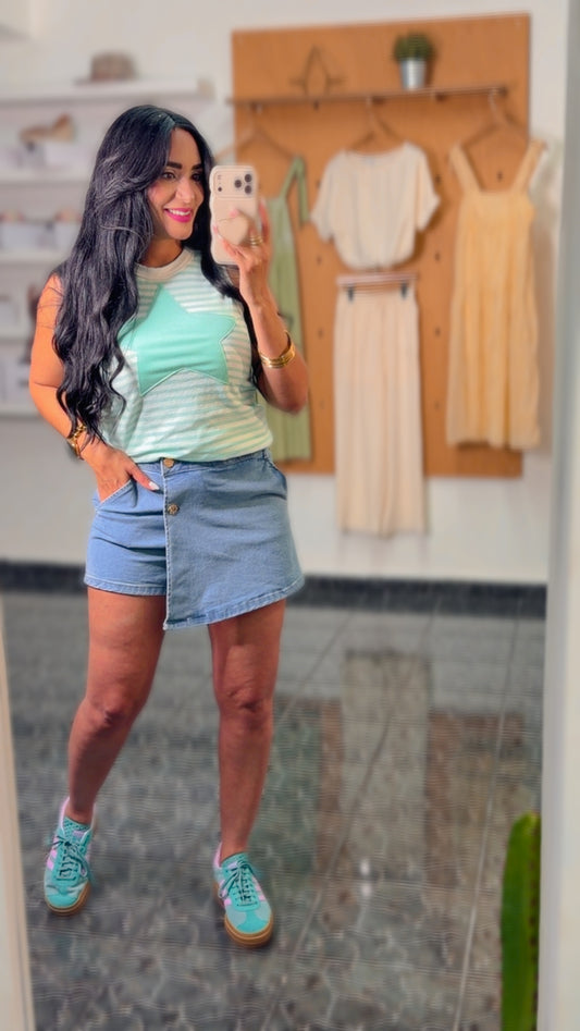 Mint Star Patch Striped Tank Top