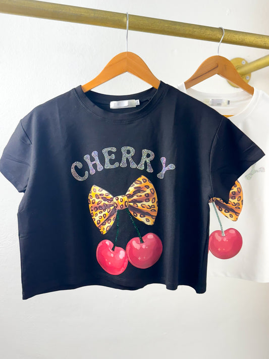 Black Cherry Ribbon Crop Tee