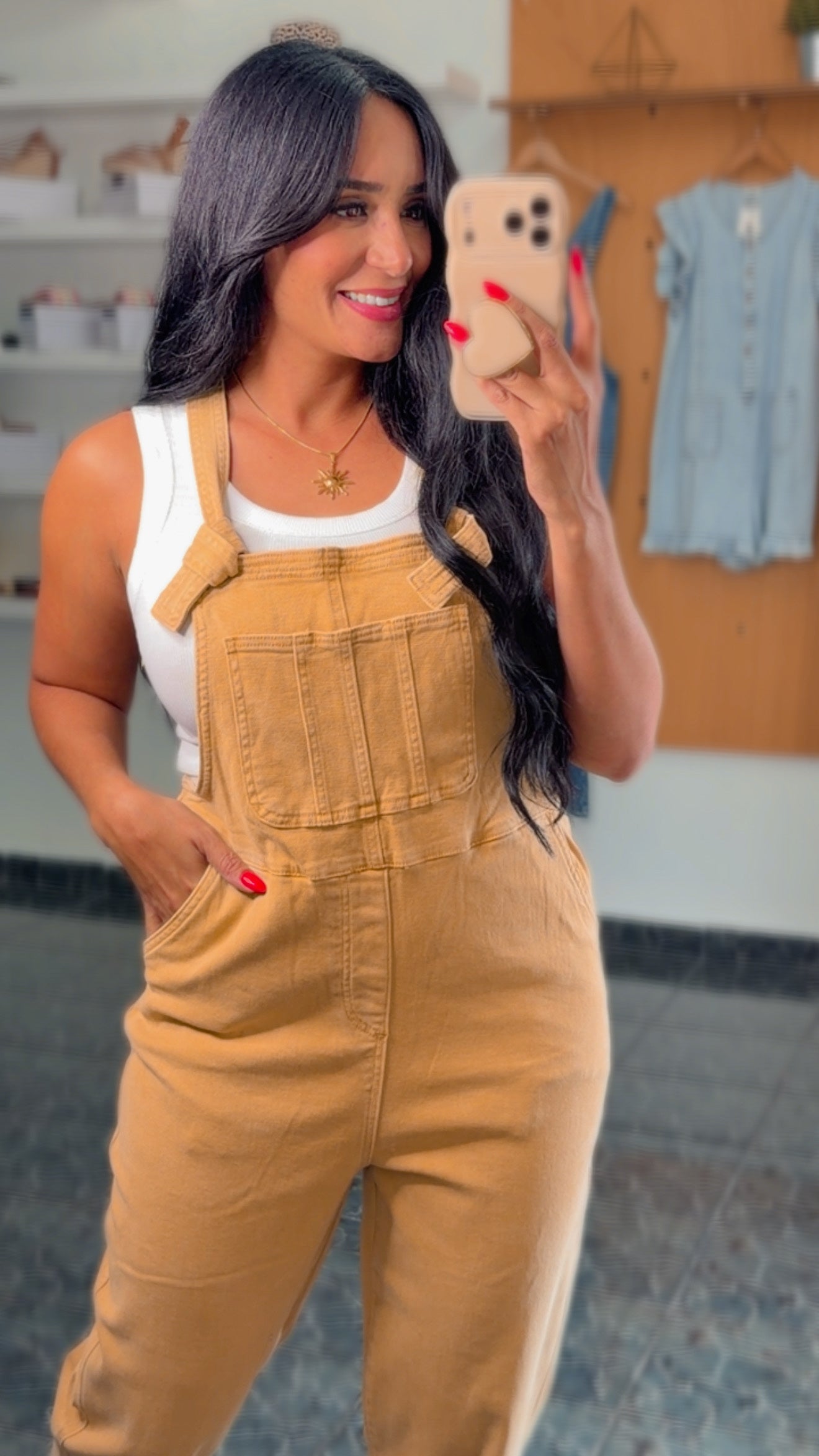 Mustard Washed Knot Strap Overalls