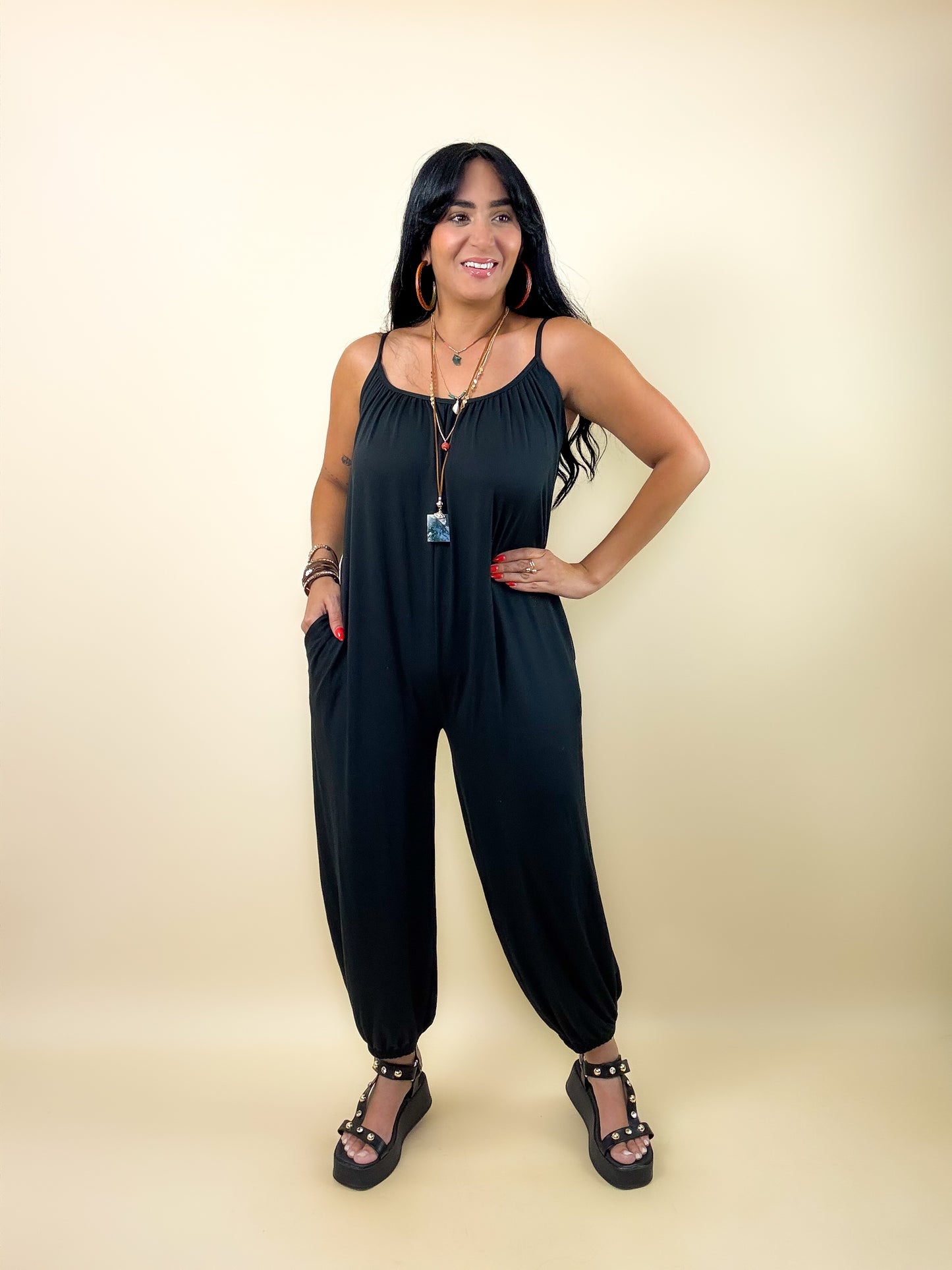 Black Spaghetti Comfy Jumpsuit