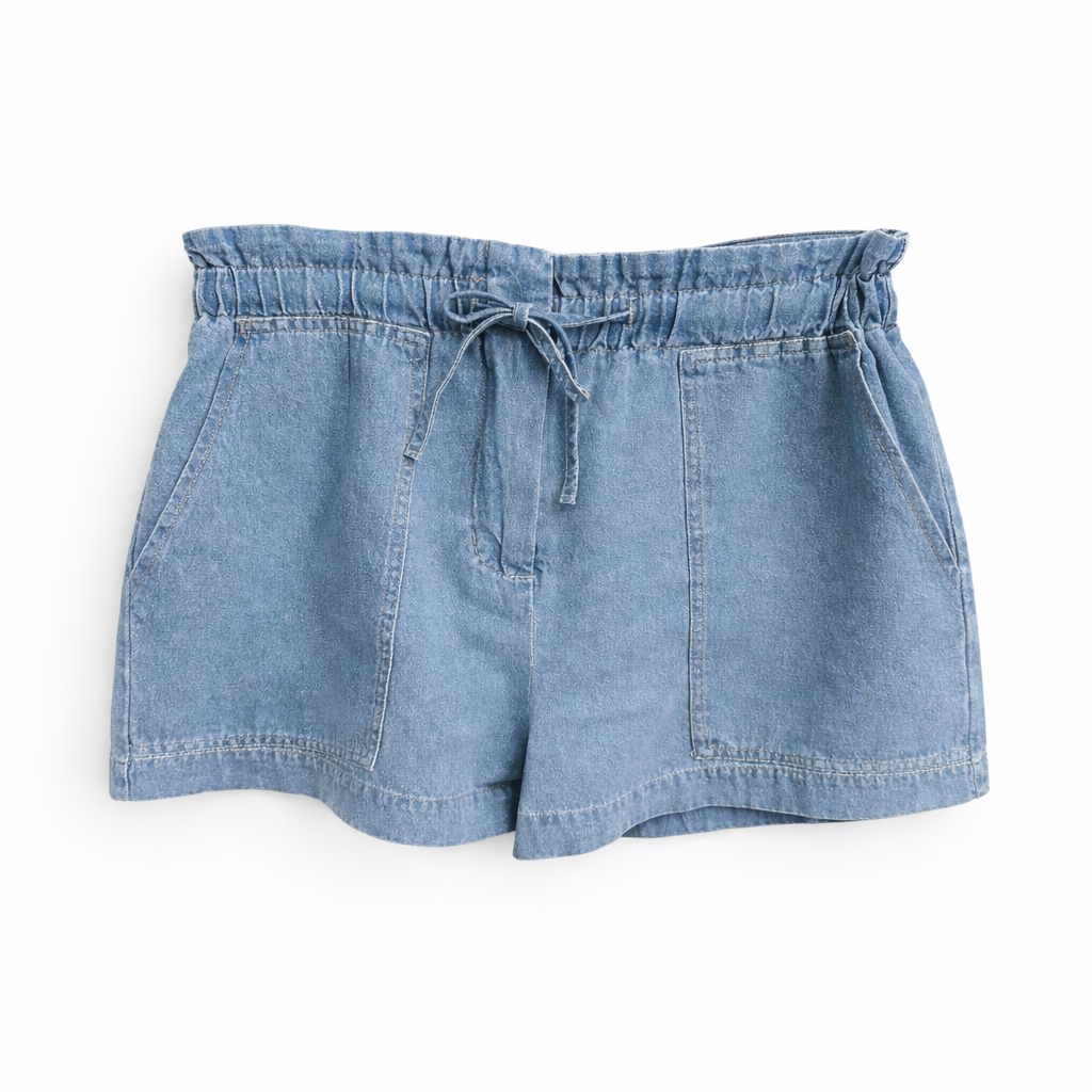 Light Denim Elastic Waist Short