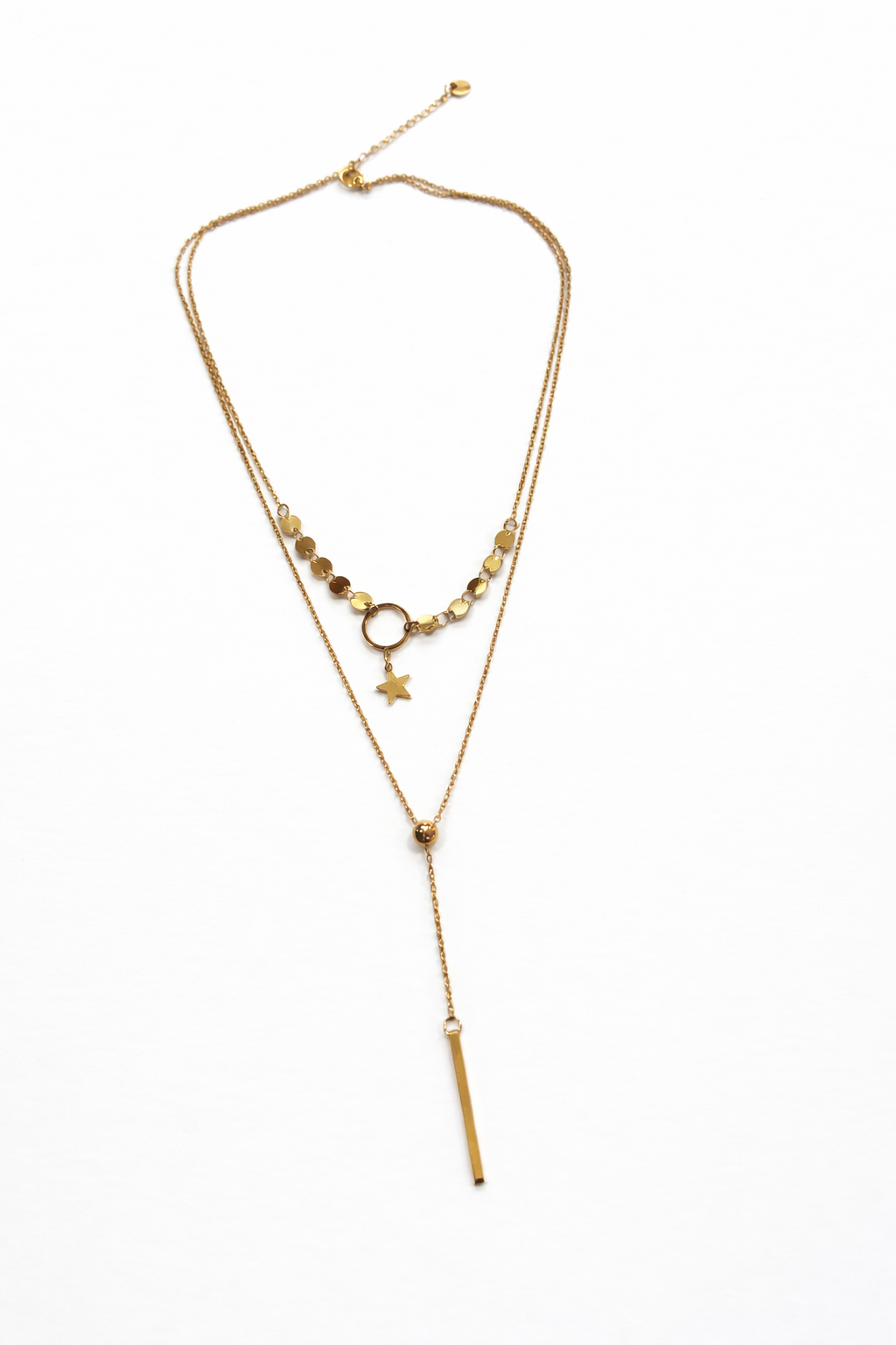 18K Gold Pleated Waterproof Stainless Steel Stars & Ball Layered Necklace