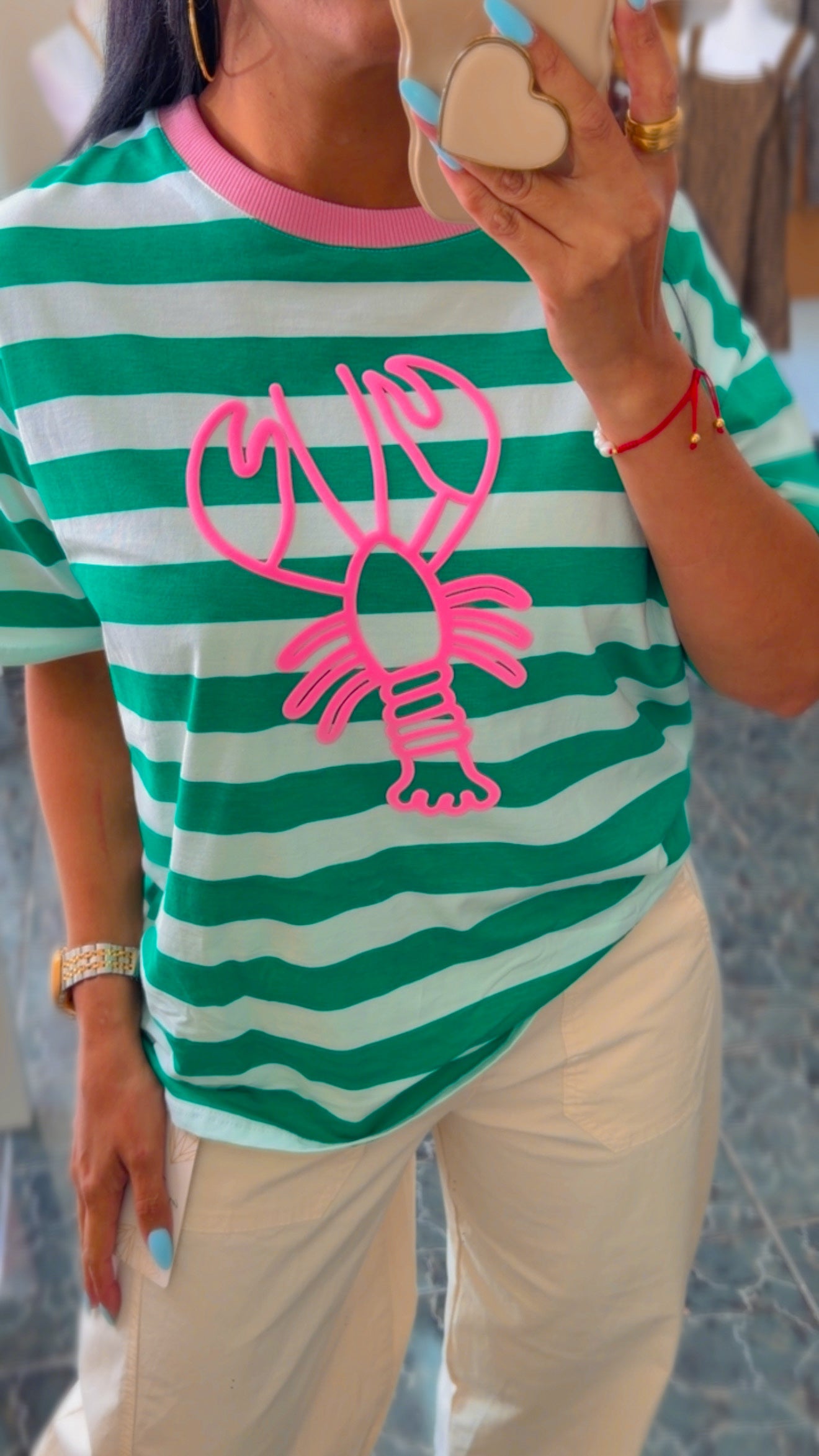 RESTOCK Italy Green Lobster Striped Shirt