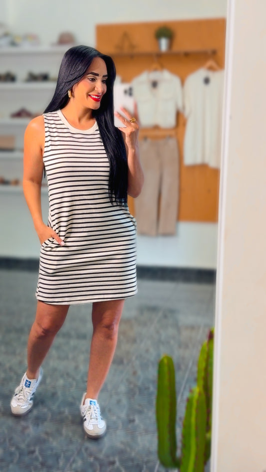 Black Striped Sleeveless Mini Dress