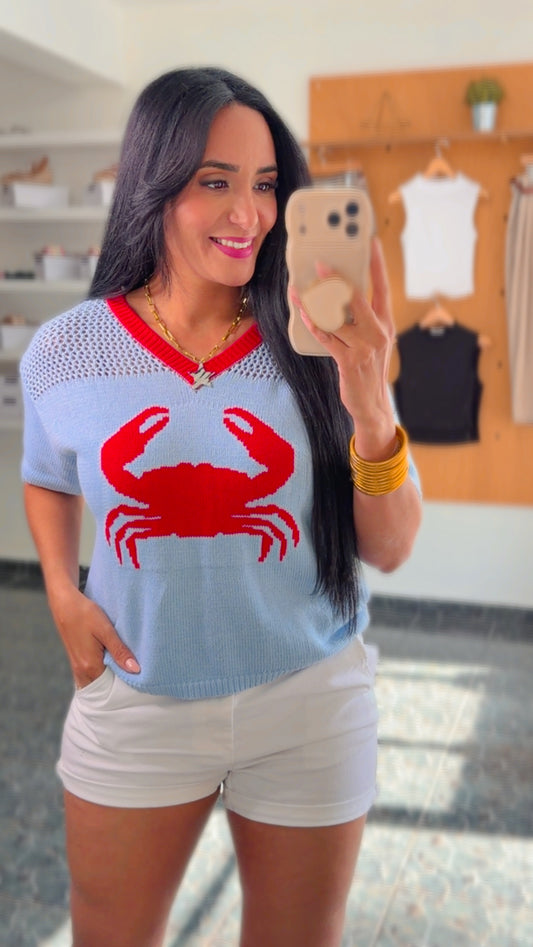 Blue Crab Knit Top