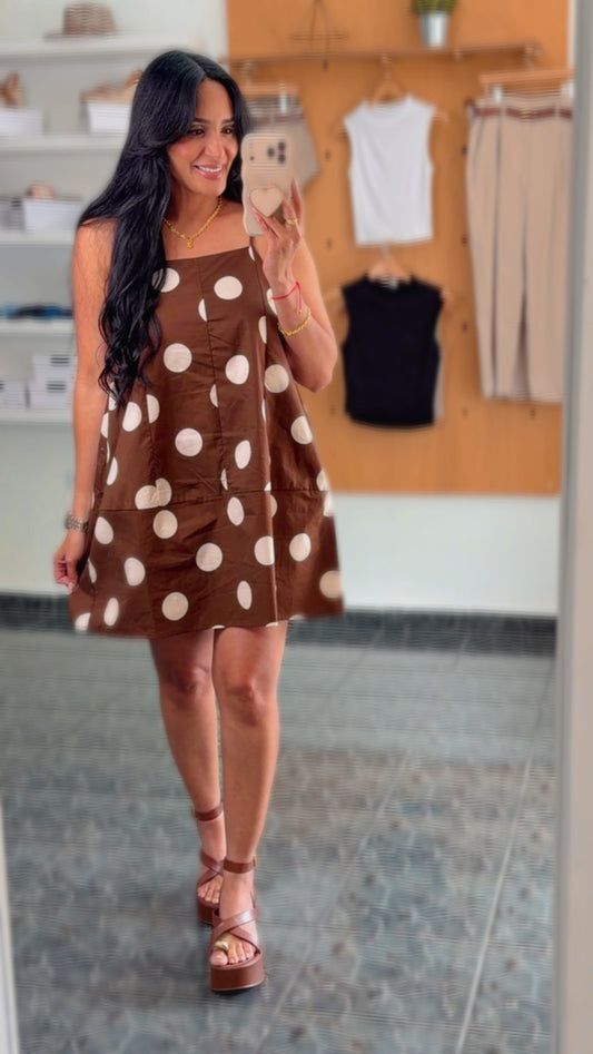 Brown/Cream Polka Dot Barrel Dress