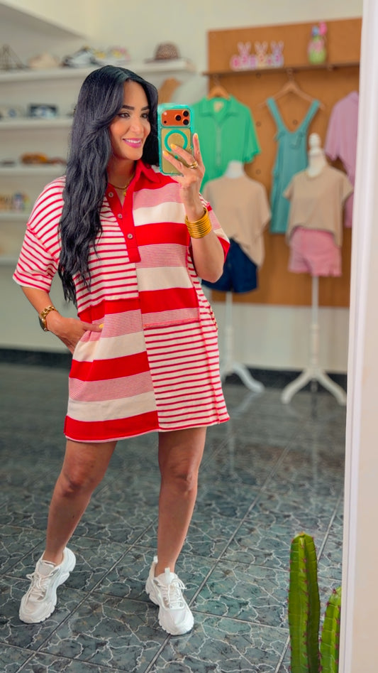 Red Striped Loose Fit Tshirt Dress