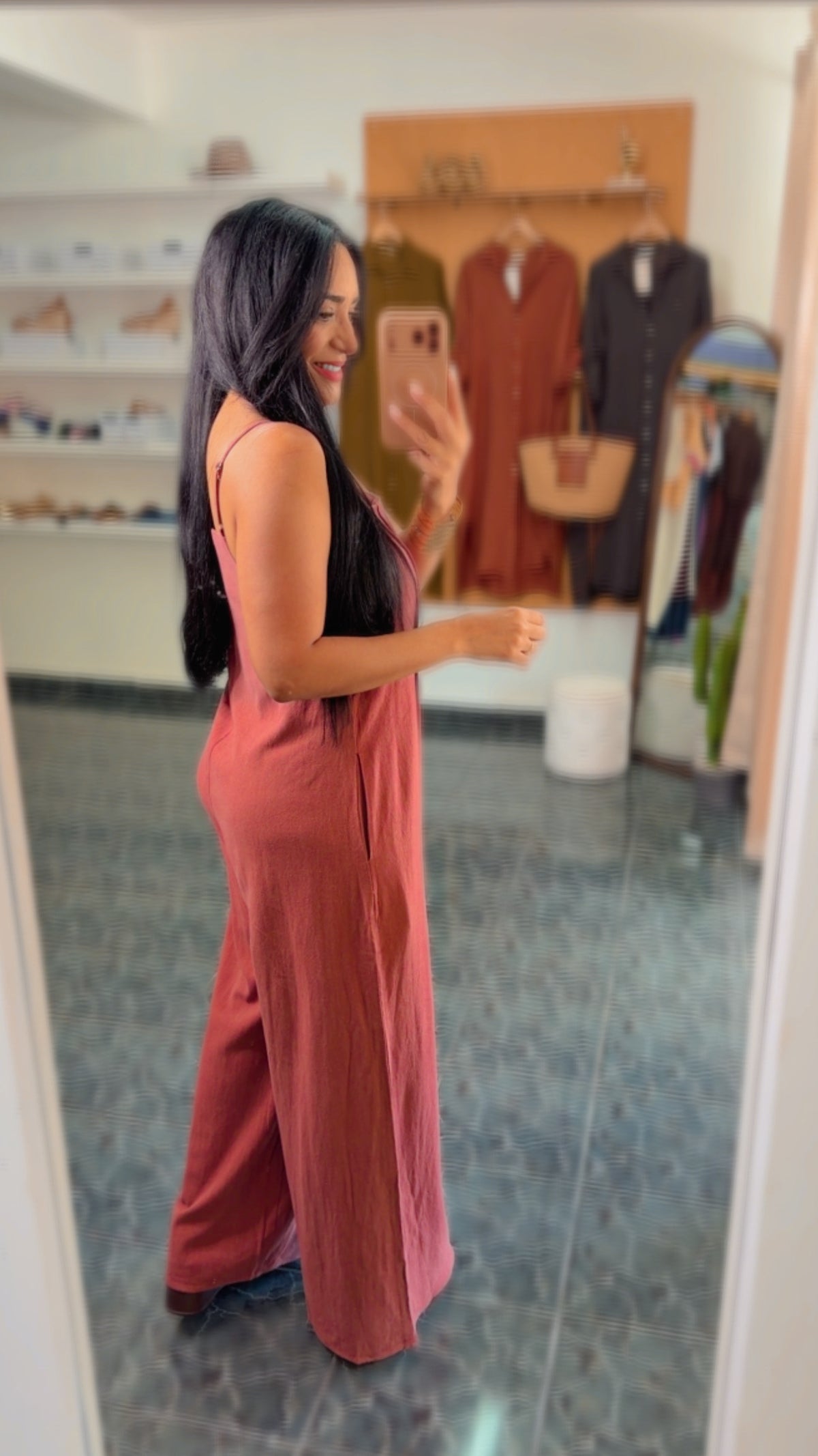 Rust Pleated Woven Jumpsuit