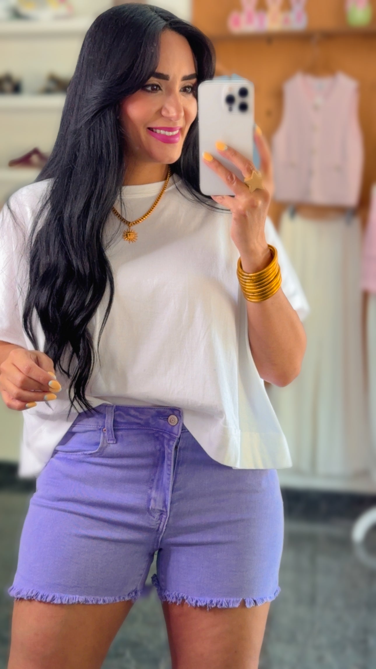 Lavender Spandex Denim Shorts