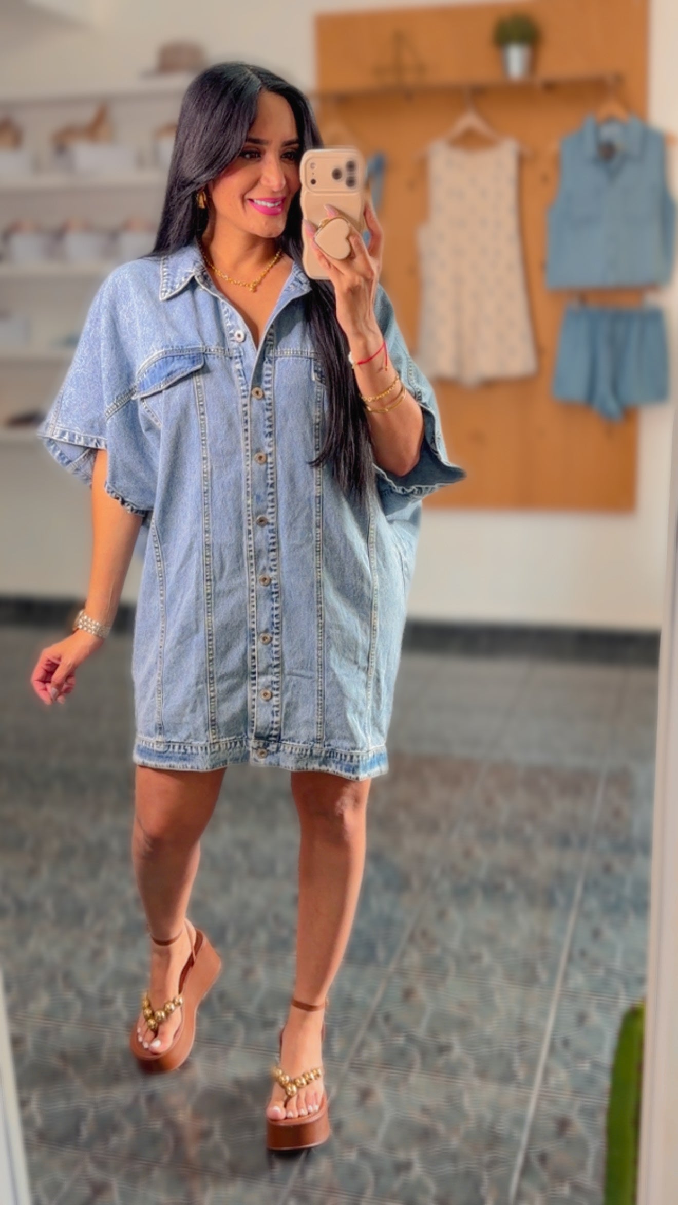 Denim Button Down Shirt Mini Dress