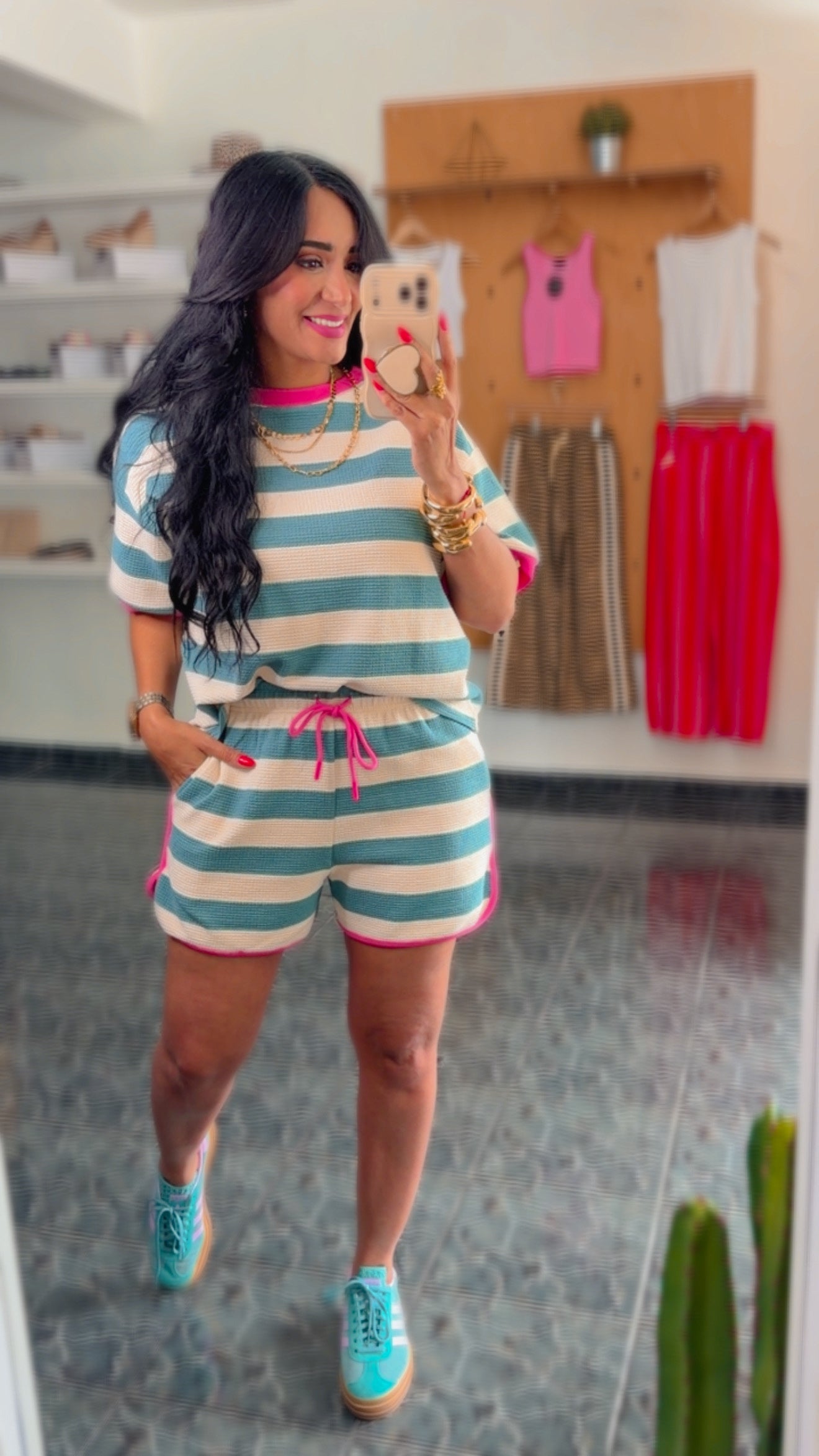 Jade/Pink Waffle Knit Set