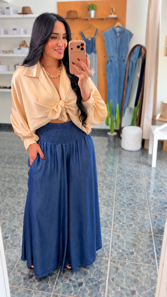 Italy Gold Satin Knot Shirt