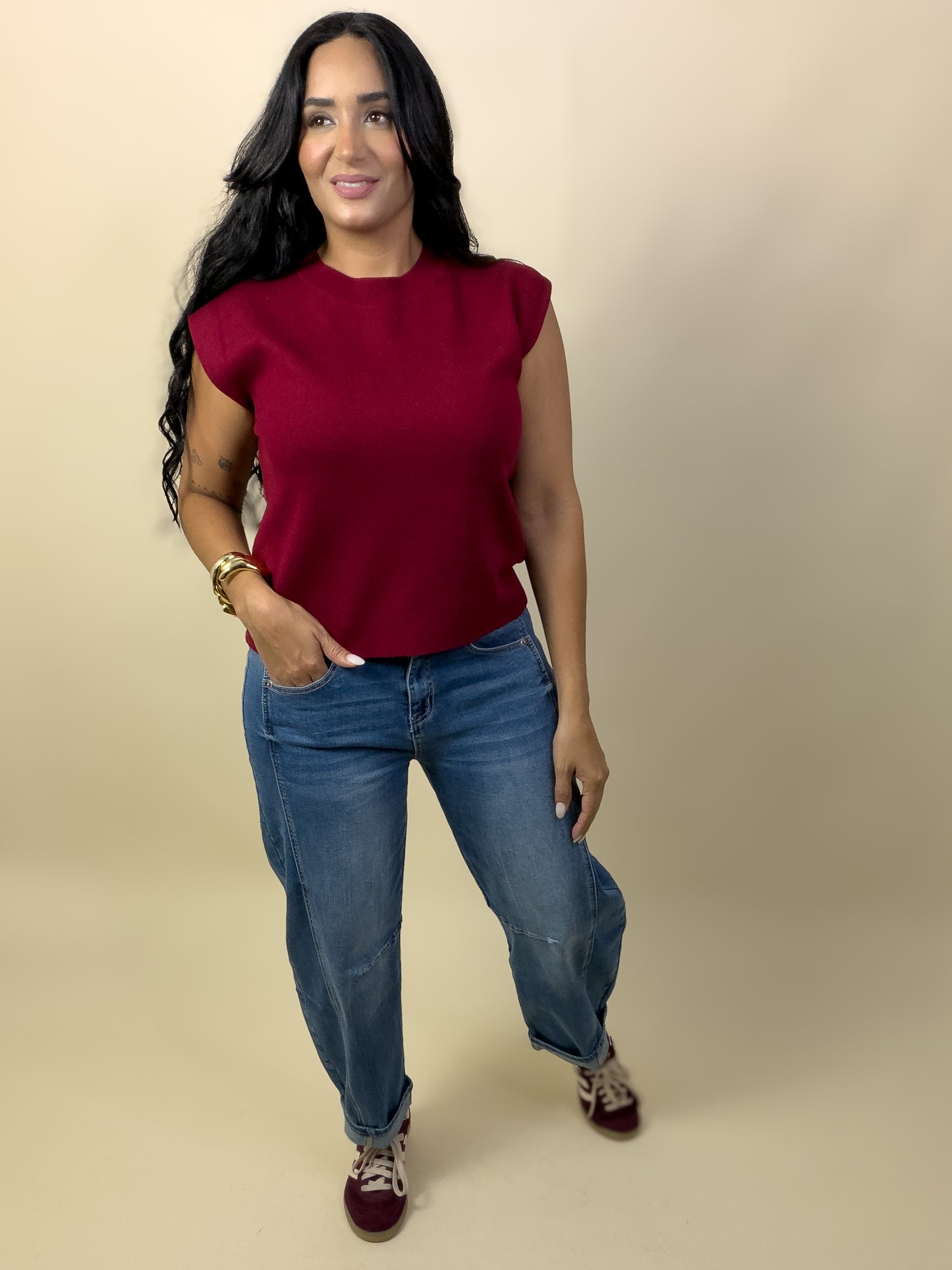 Burgundy Viscose Sweater Top