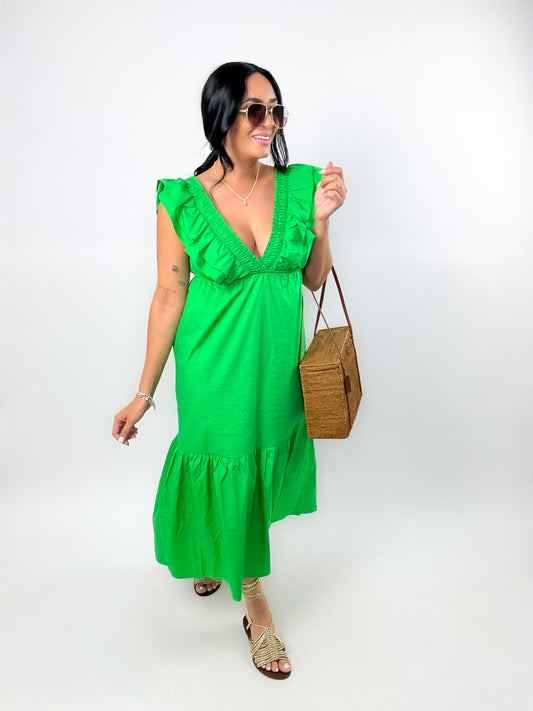 Green Ruffle Midi Dress