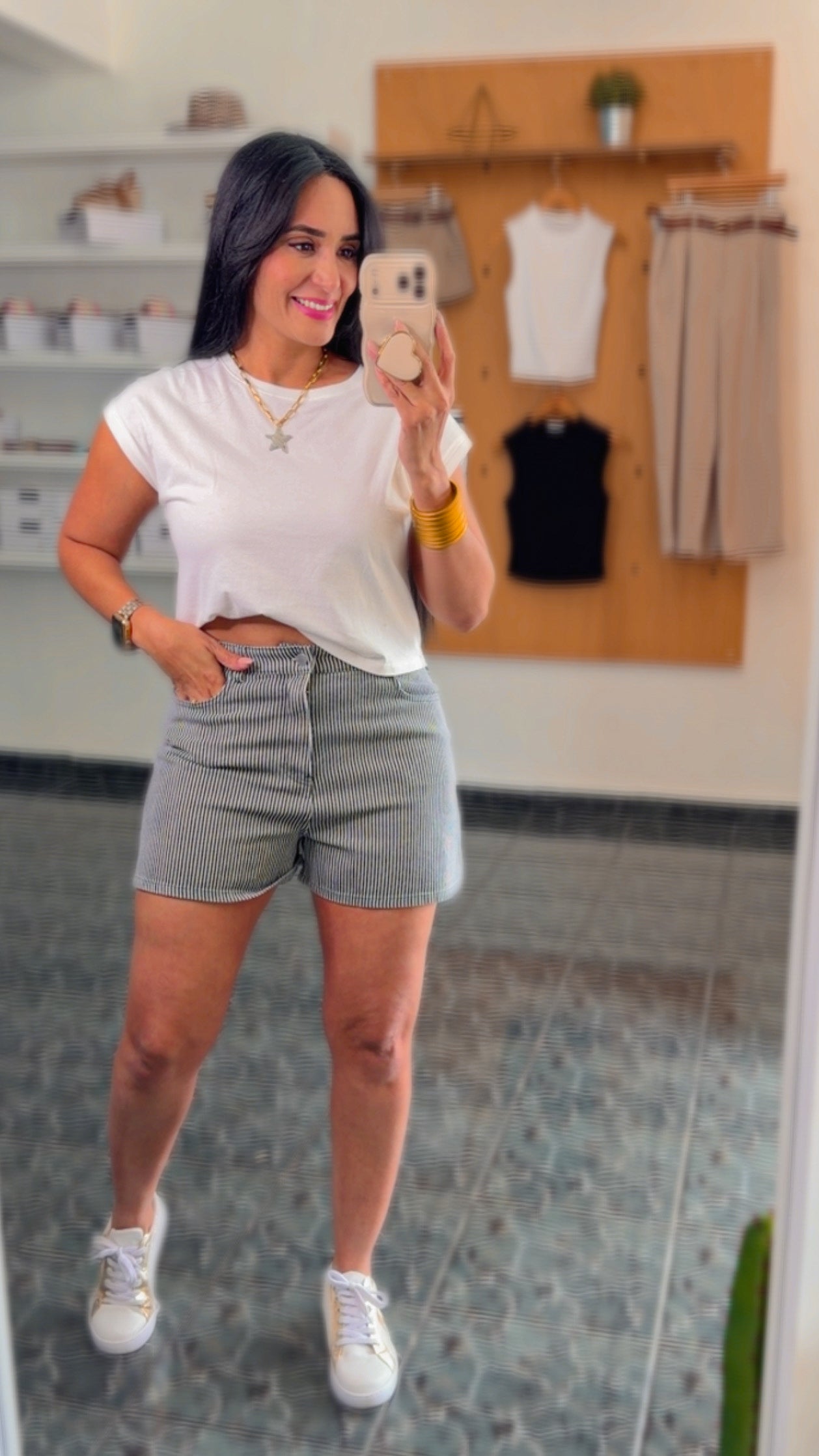 Navy/White Striped Denim Short