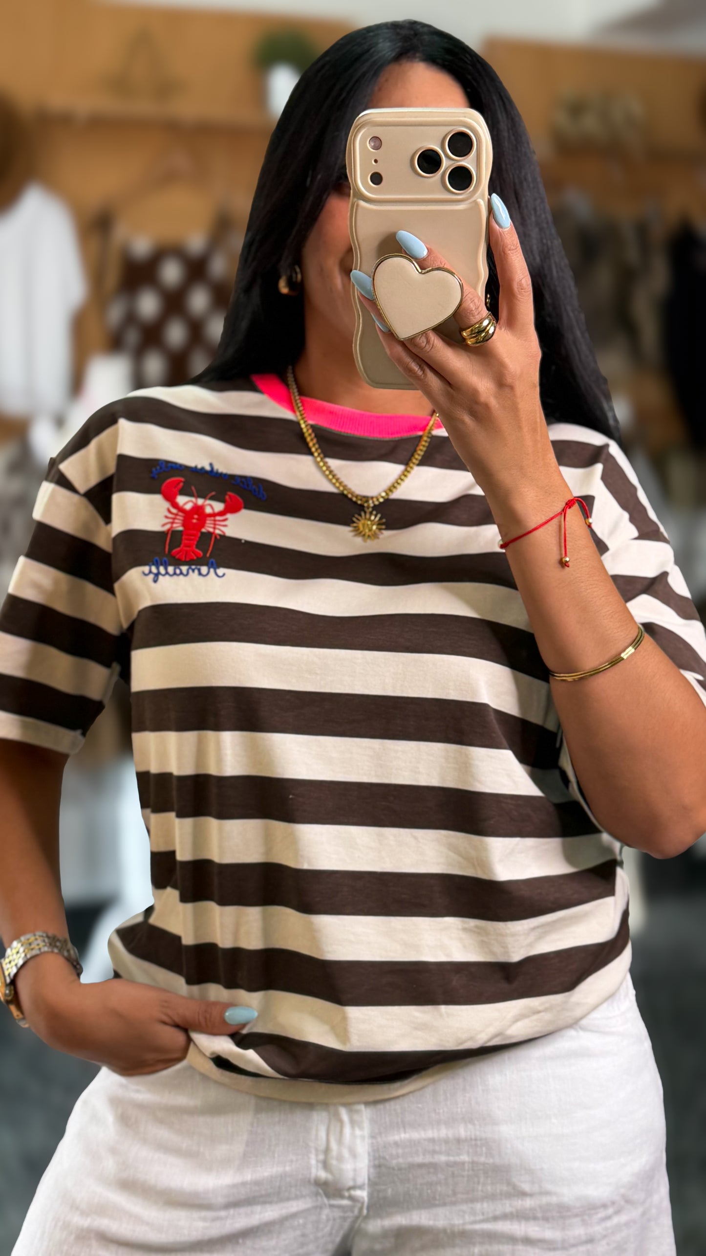Italy Brown Small Lobster Striped Shirt