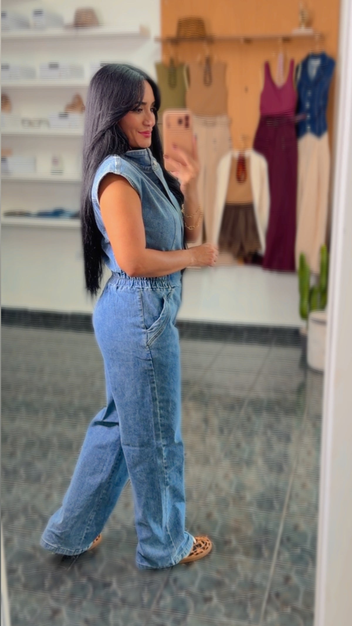 High Neck Zip Denim Jumpsuit