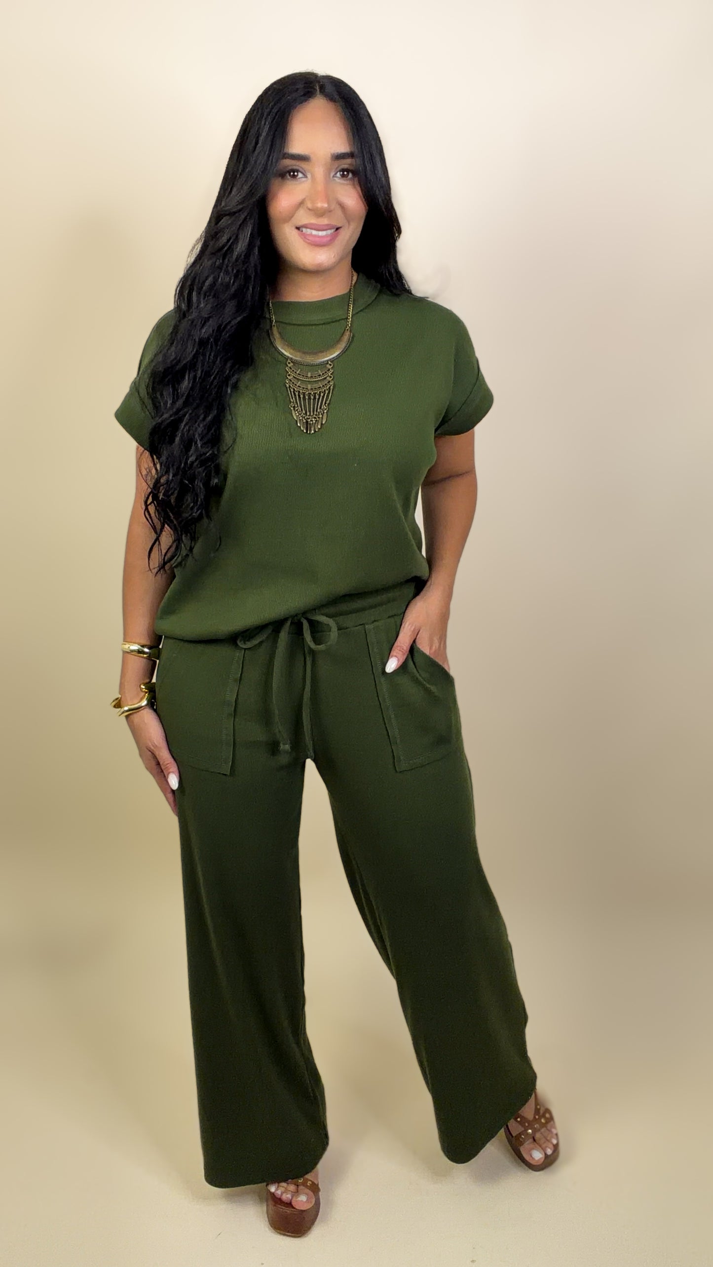 Army Green Spandex Ribbed Set
