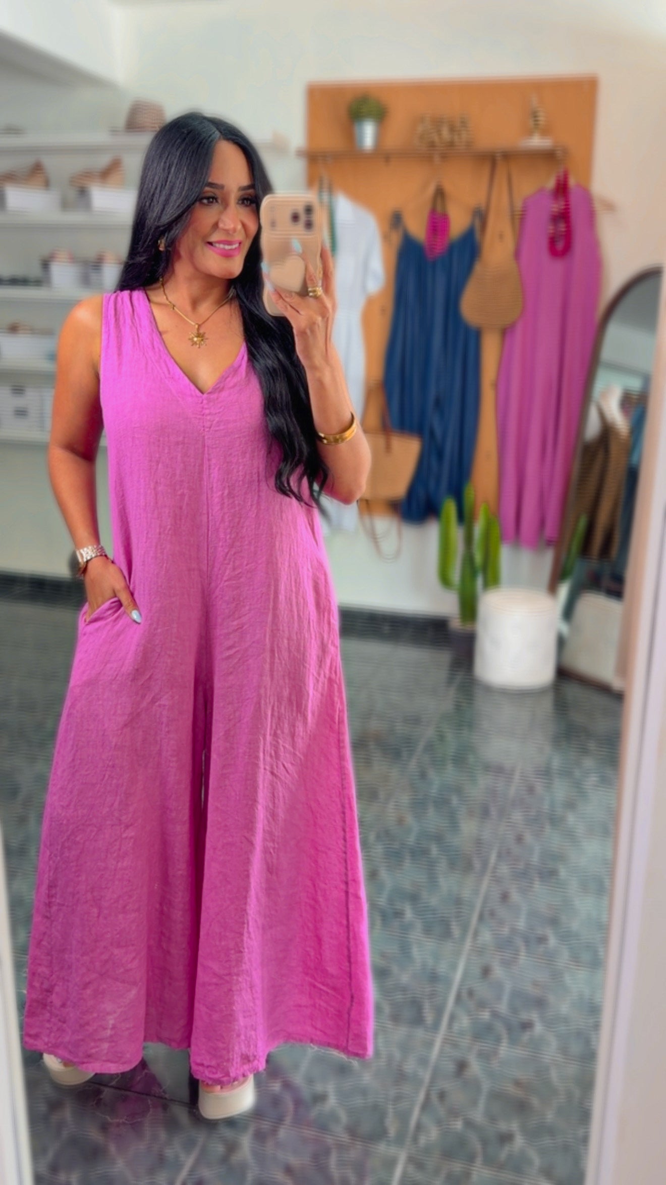 Italy Magenta Linen Jumpsuit