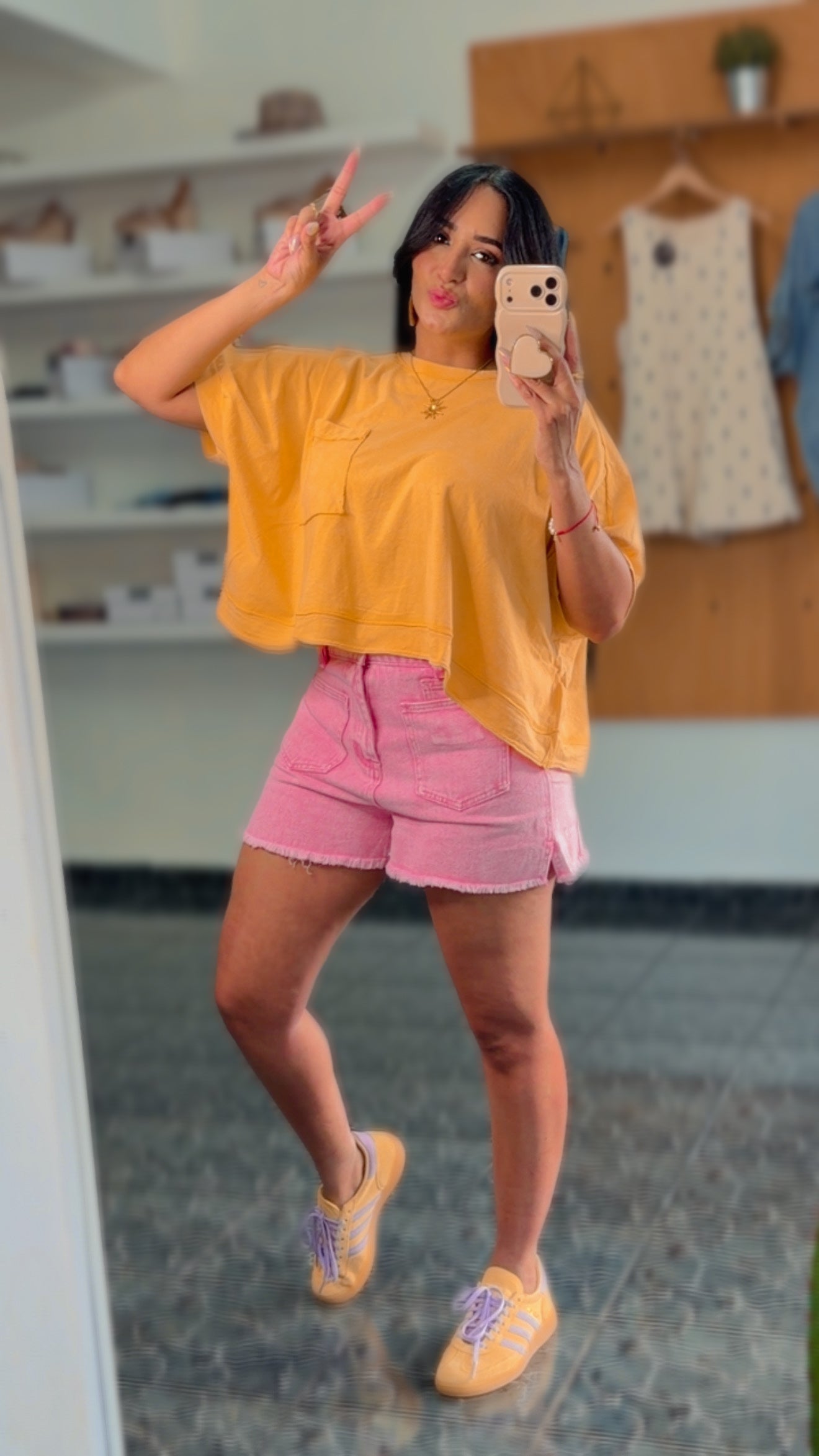 Pink Mineral Washed Denim Frayed Hem Shorts