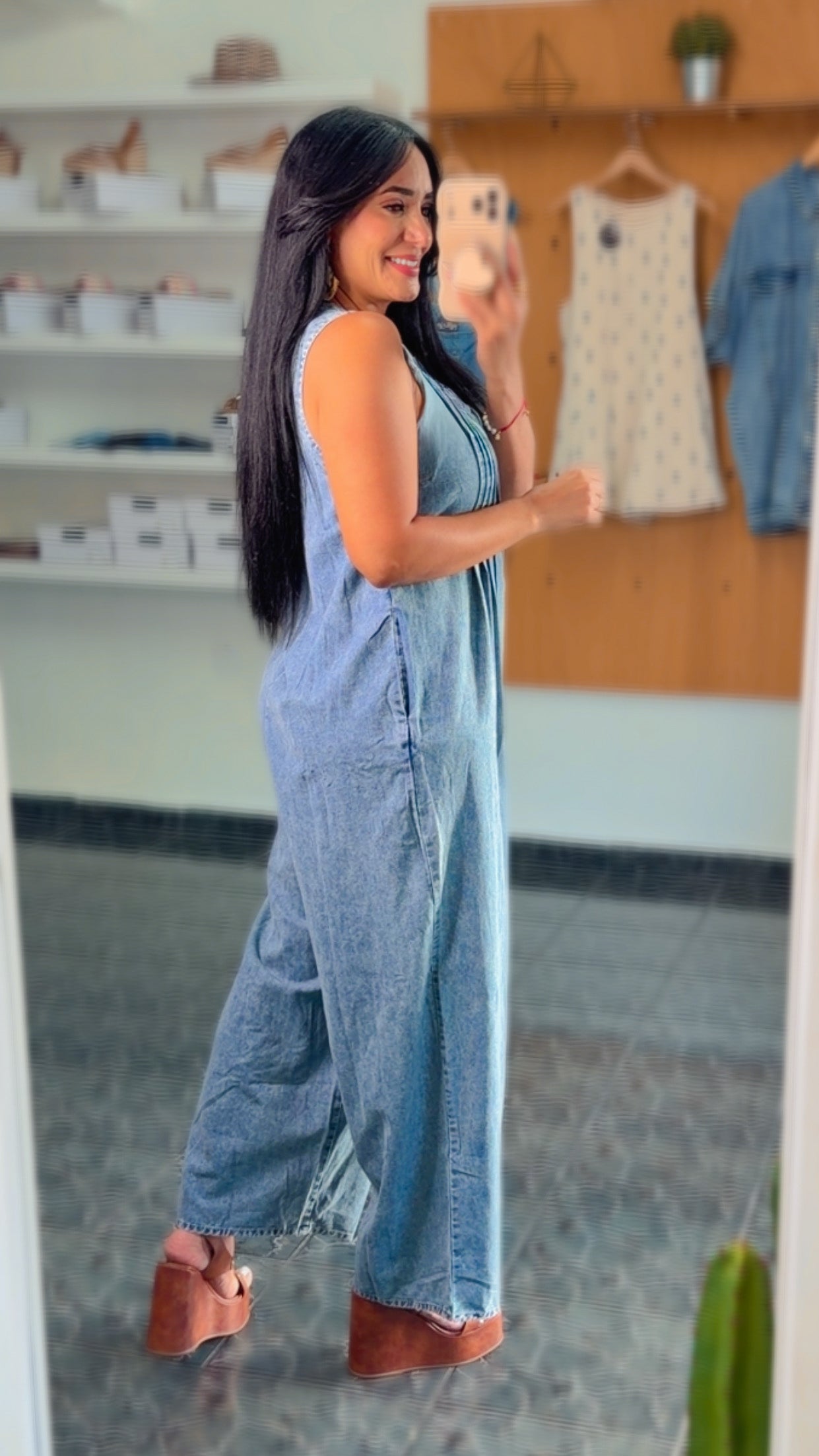 Washed Denim Wide Leg Jumpsuit