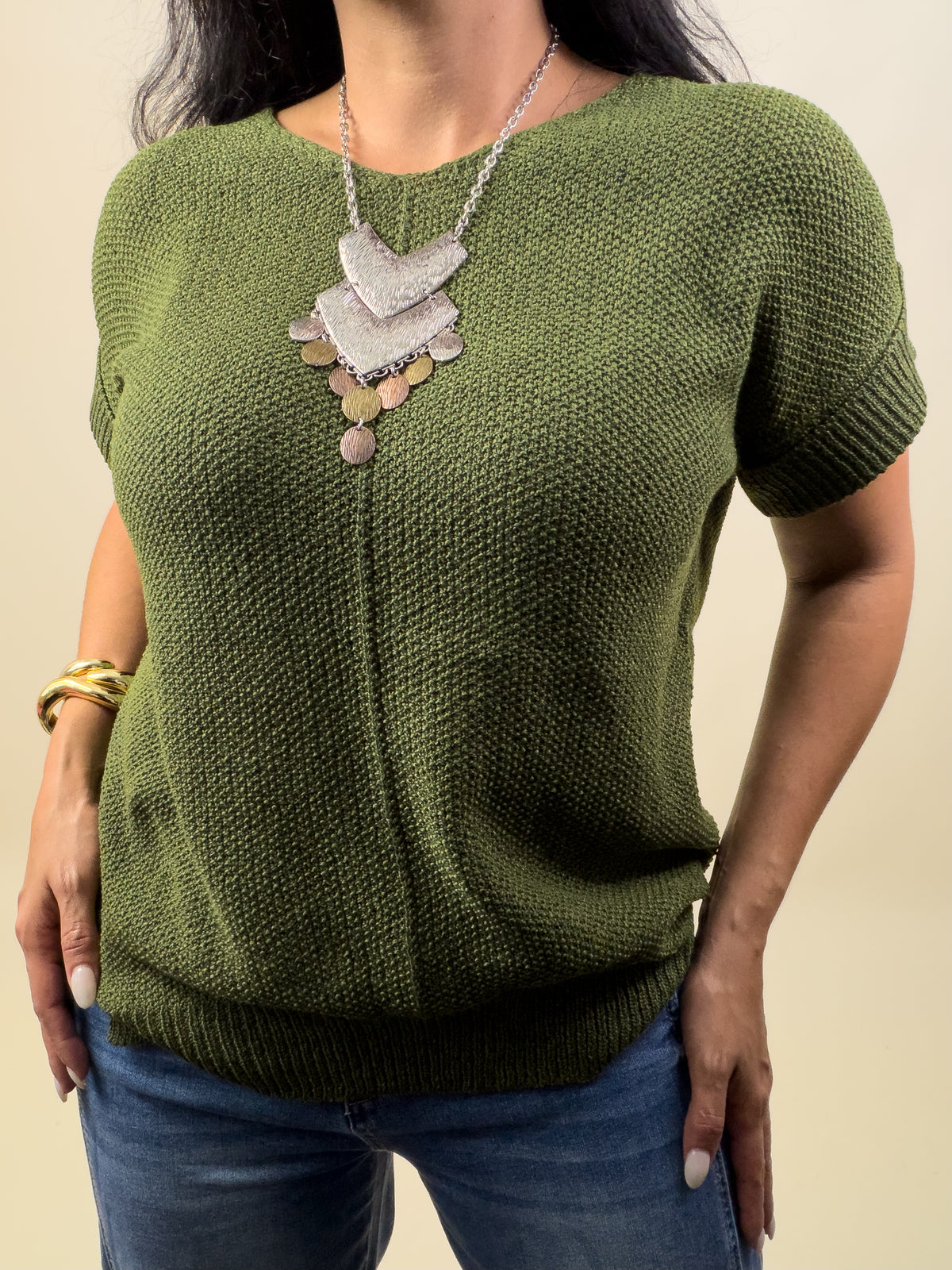 Olive Center Seam Sweater Top