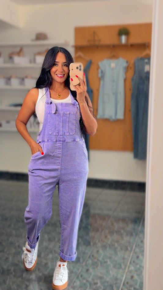 Violet Washed Knot Strap Overalls