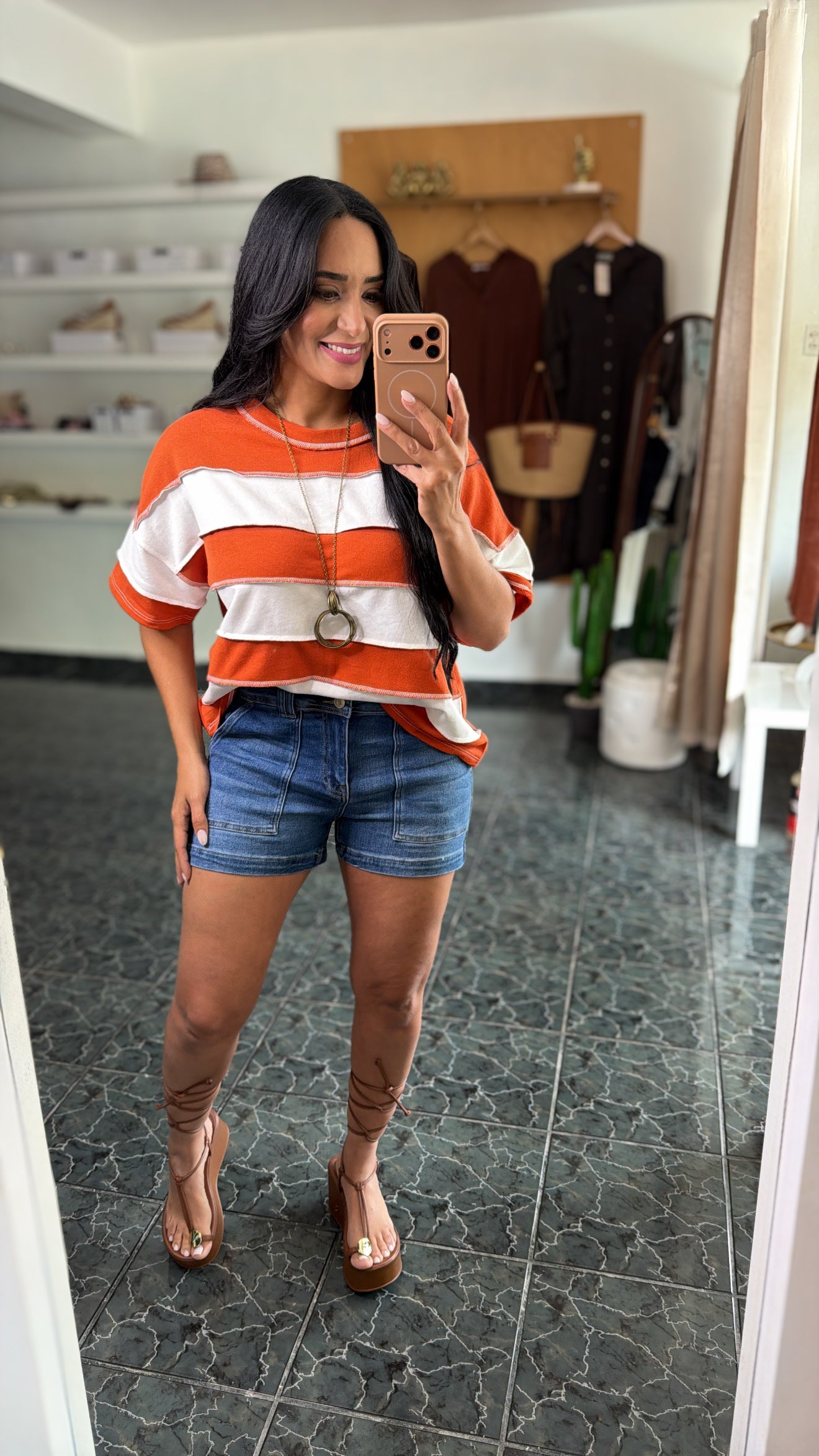 Burn Orange Block Exposed Seam Top