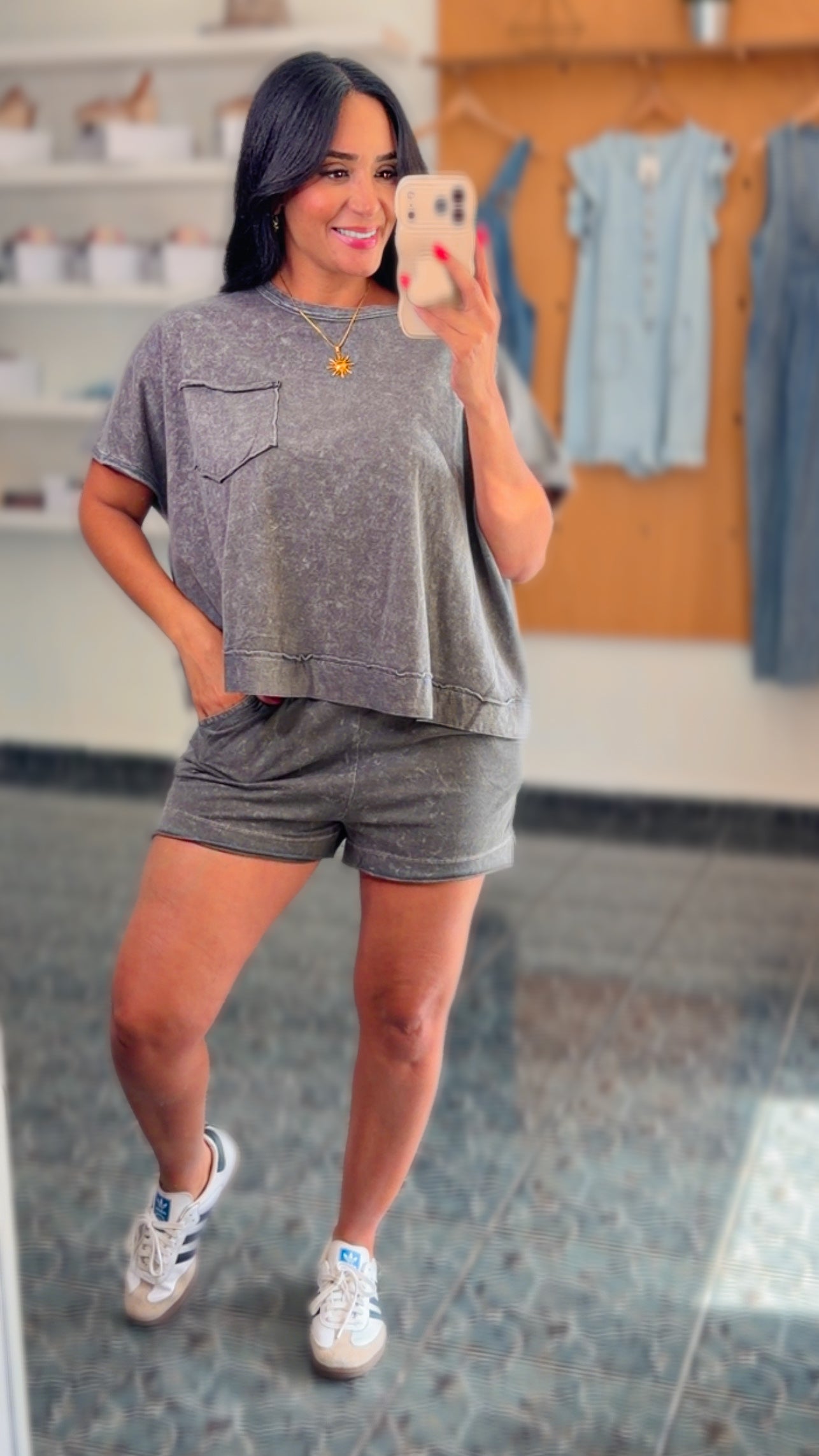 Ash Black Washed Boxy Top & Short Set