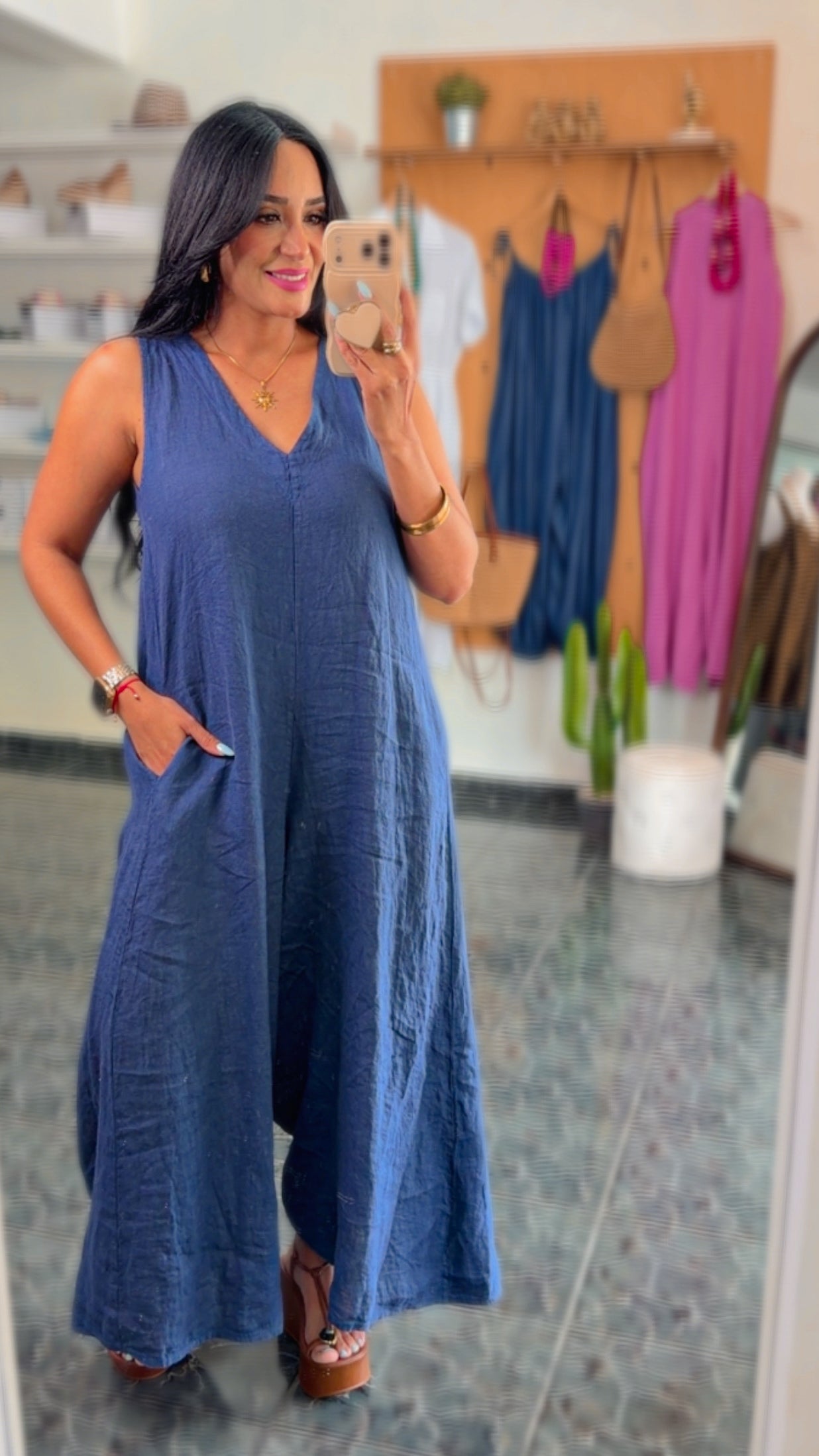 Italy Navy Linen Jumpsuit