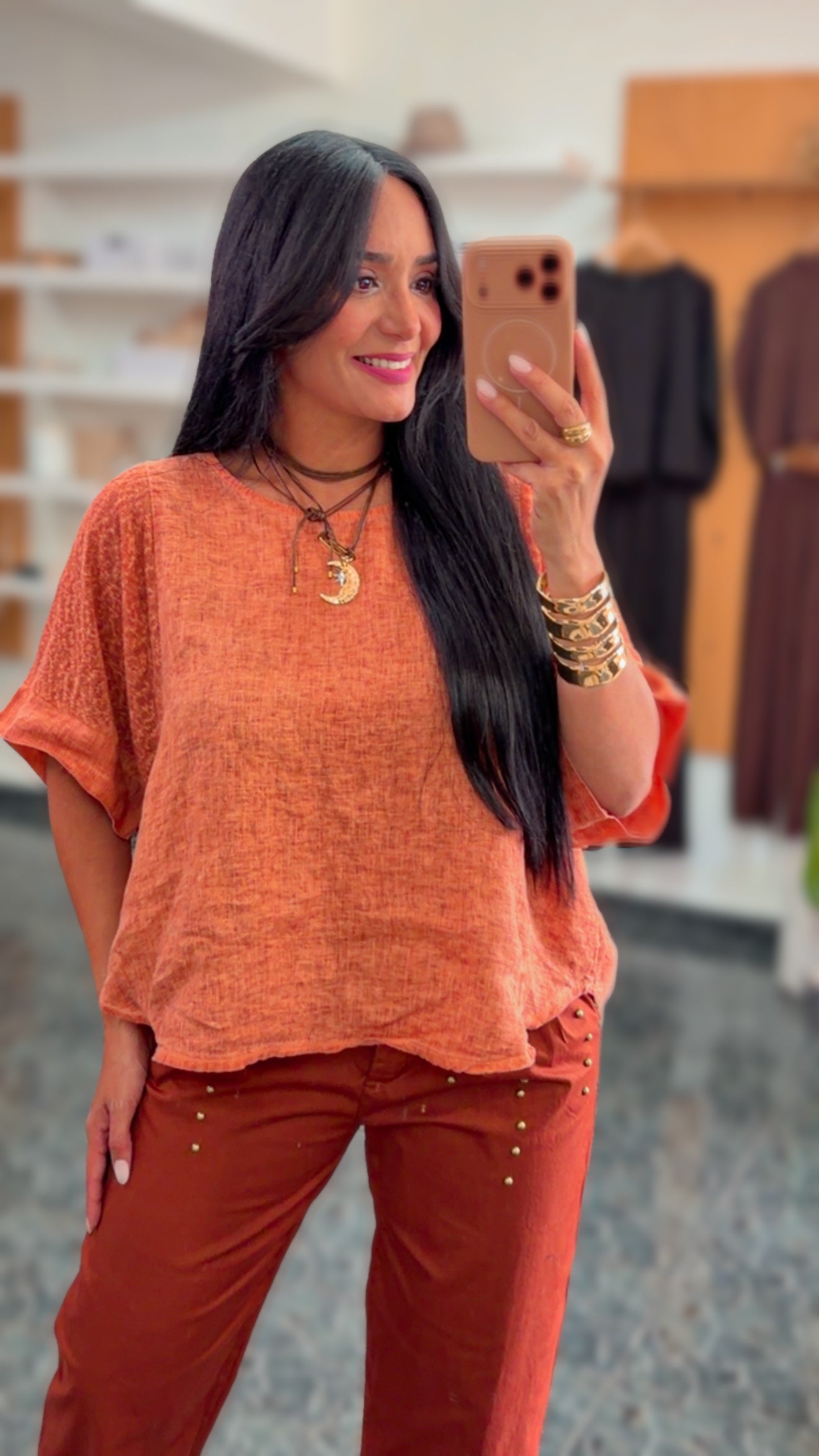 Italy Copper Onesize Linen Top
