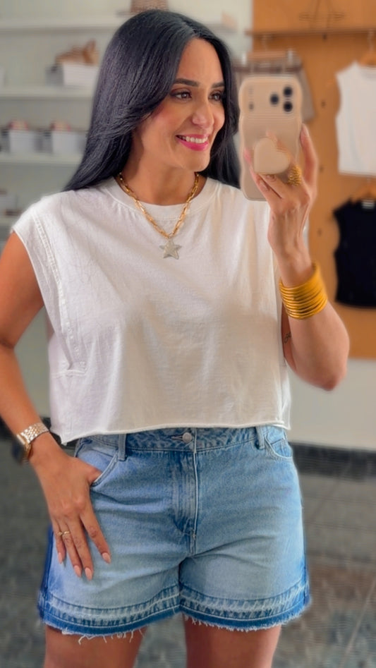 White Boxy Sleeveless Cropped Top