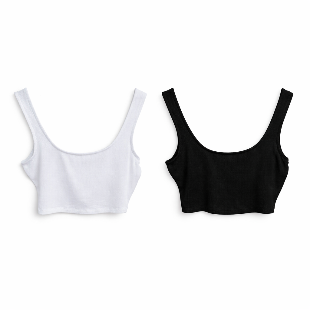 Ribbed Rayon Squared Neck Crop Top