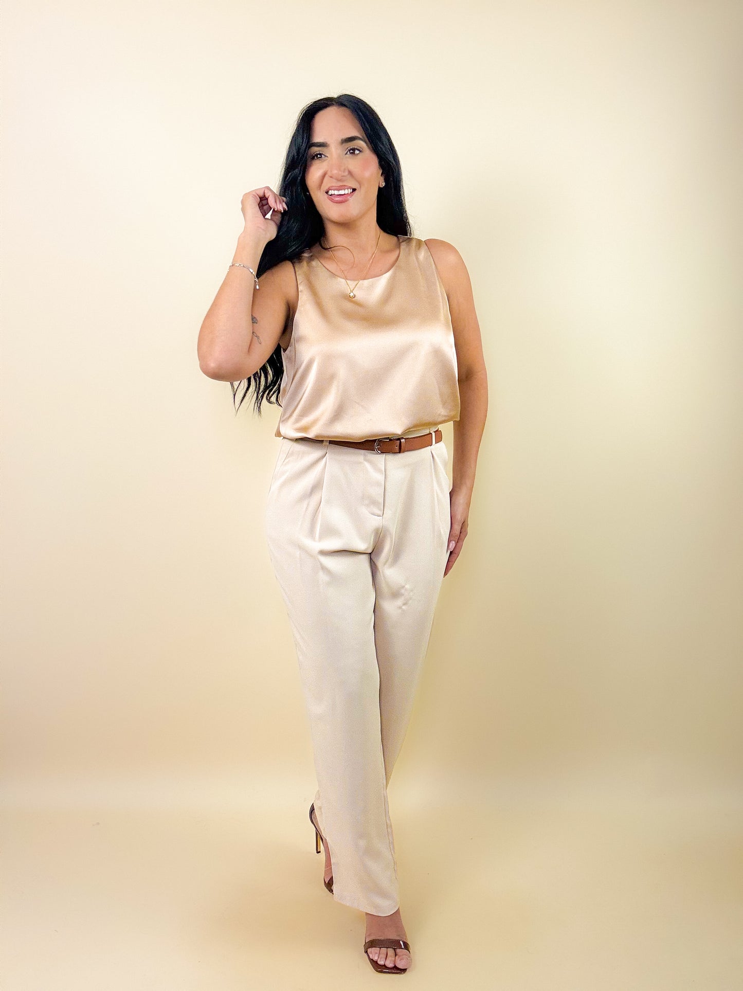 Natural Belted Paper Bag Pants