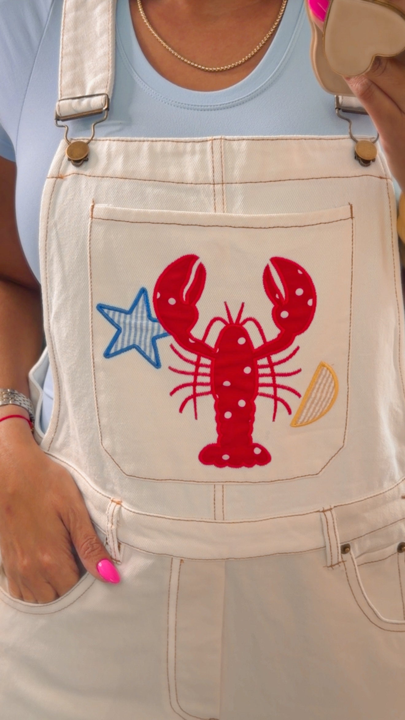Embroidered Ivory Denim Overall
