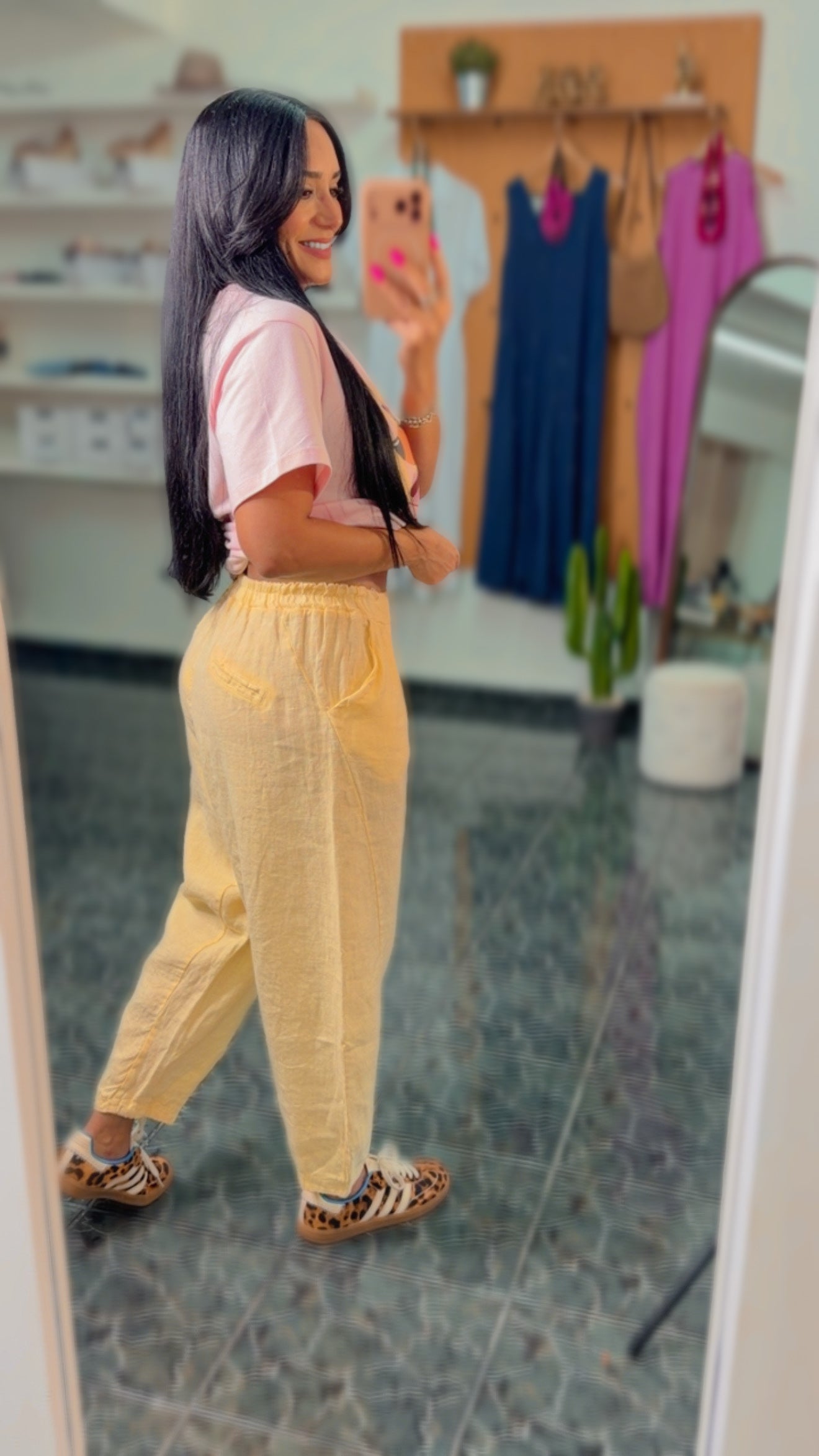 Italy Light Yellow Linen Onesize Barrel Pants