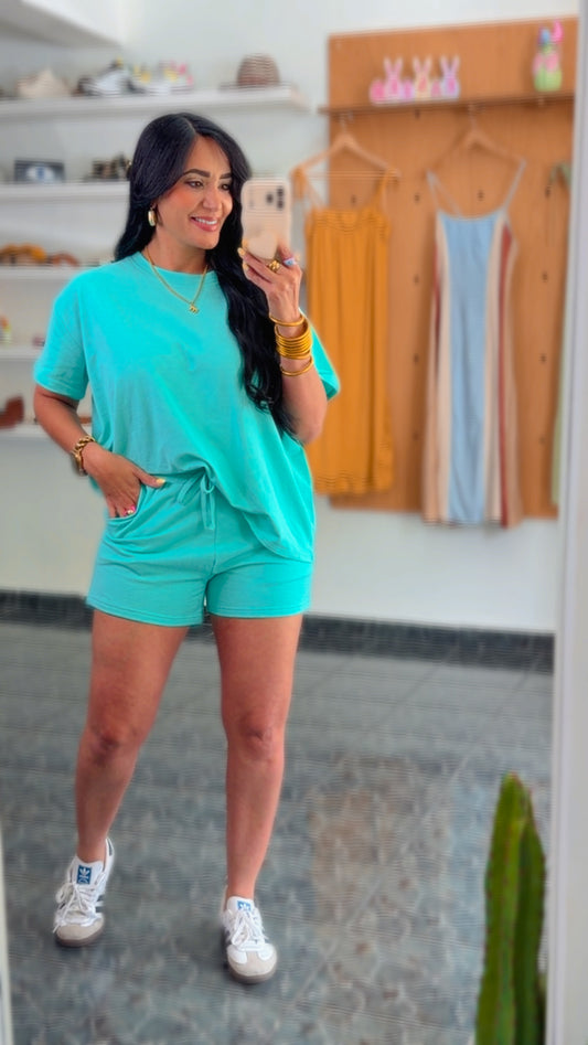 RESTOCK Mint Cotton Shirt & Shorts Set