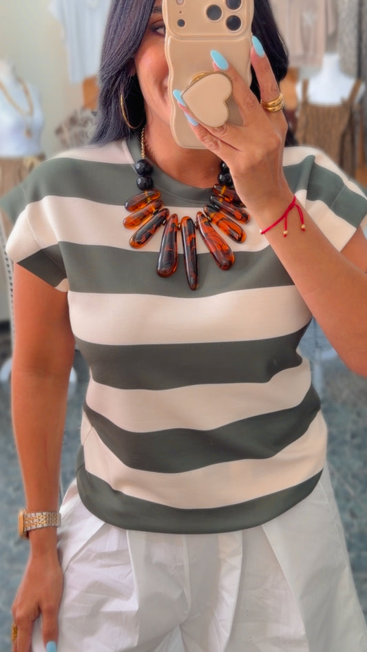 Italy Olive Striped Tshirt