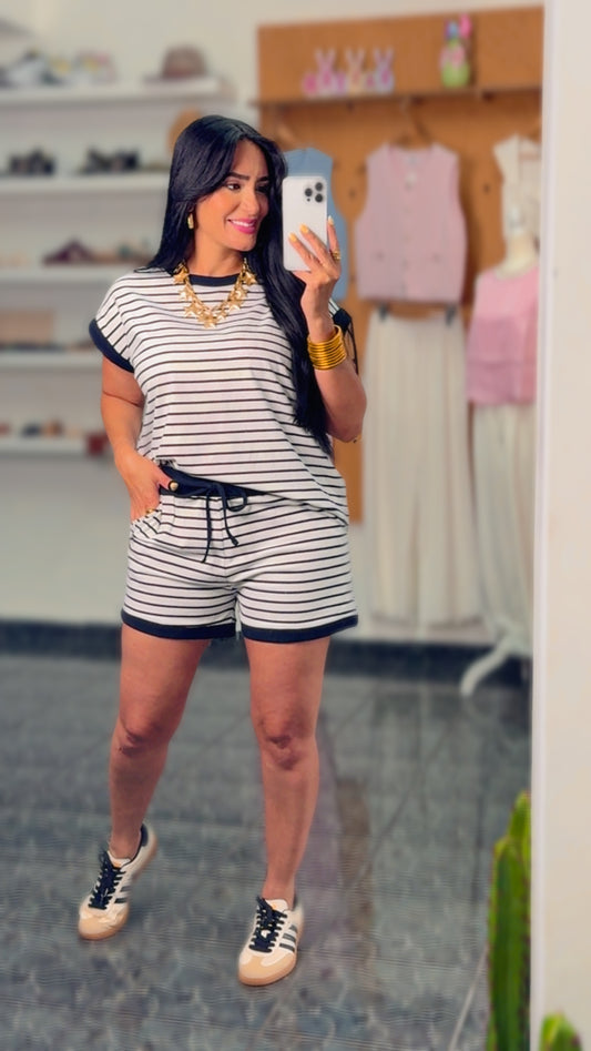 Striped Contrast Spandex Set