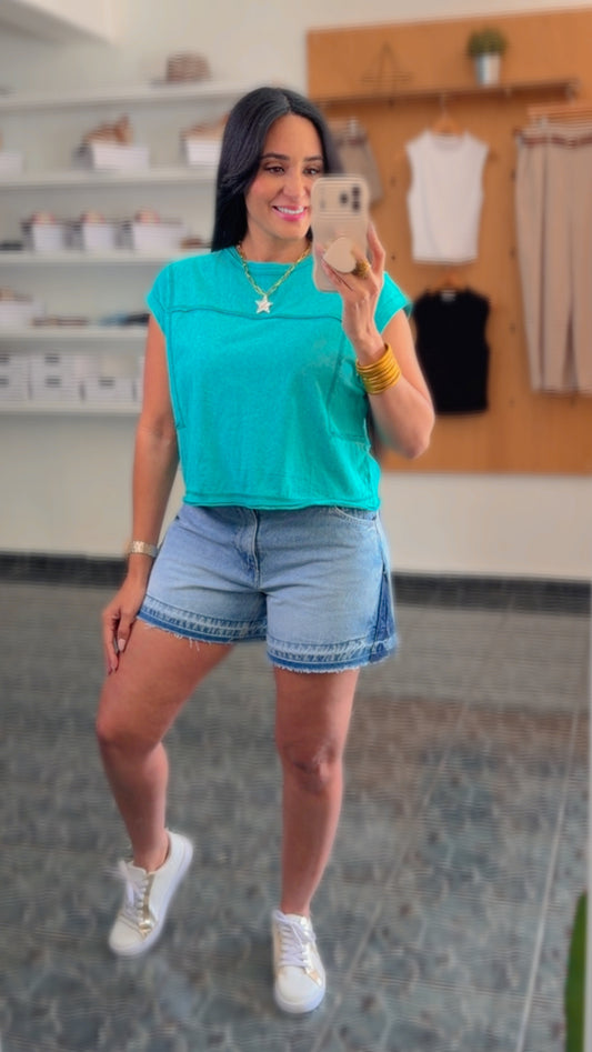 Seafoam Mineral Washed Sleeveless Knit Top