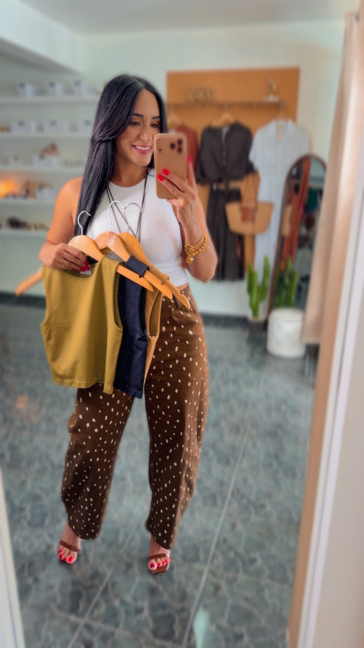 Coffee Bambi Print Spandex BarrelJeans