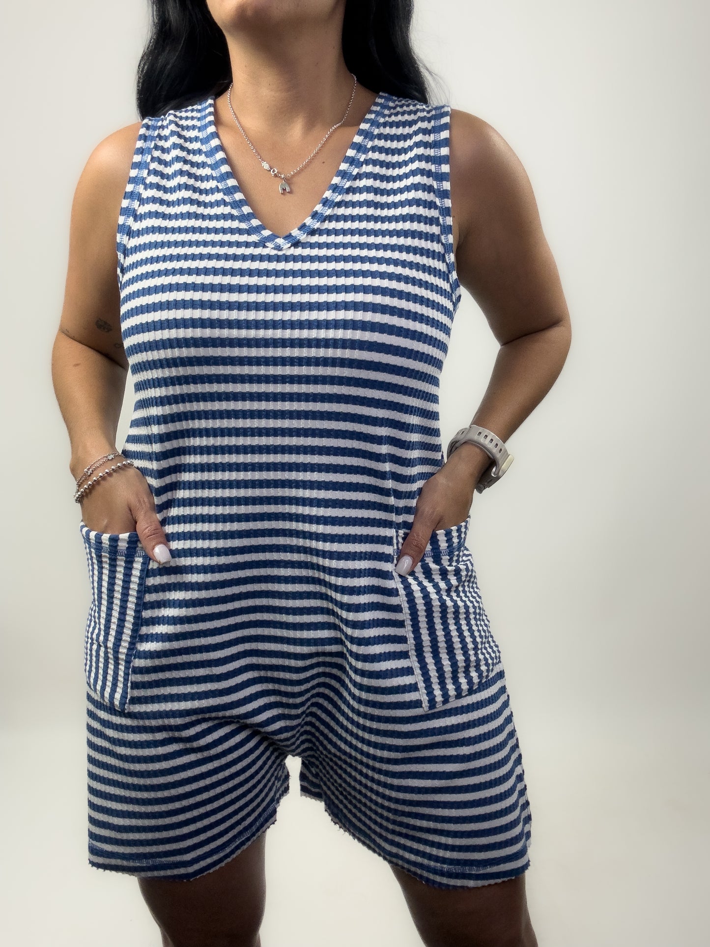 Blue Stripe Knit Romper