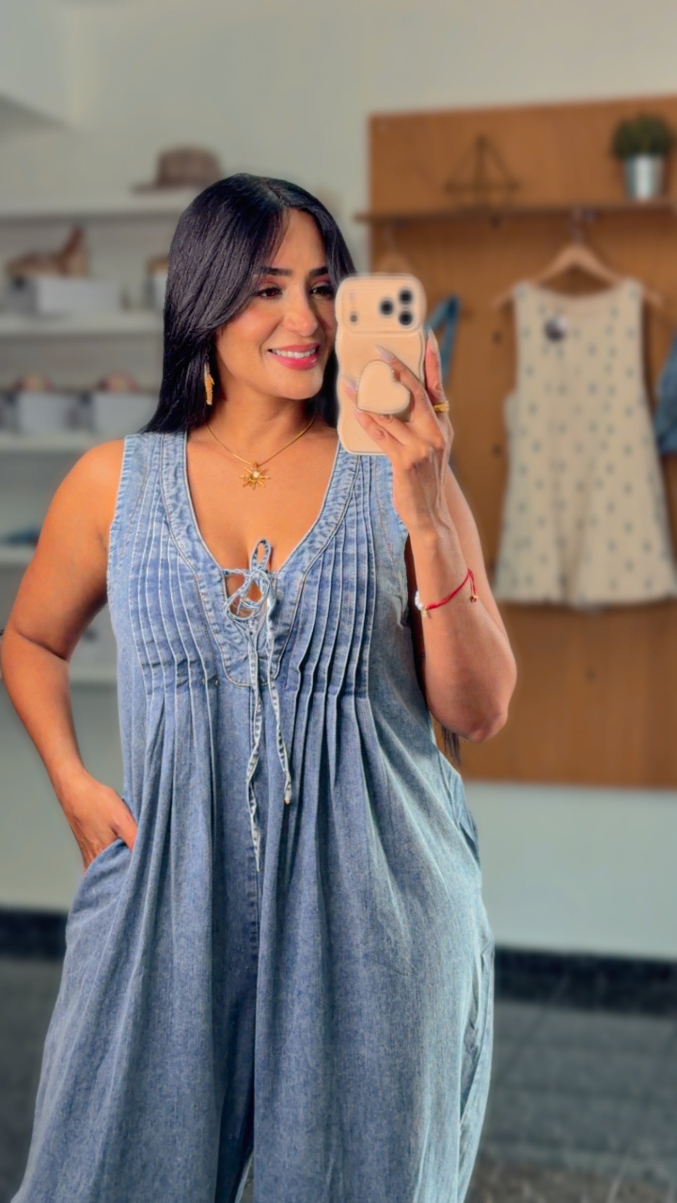 Washed Denim Wide Leg Jumpsuit