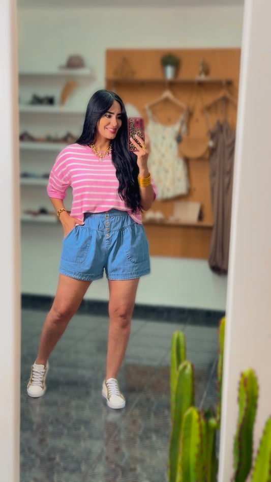 Pink Stripes Textured Crop Top