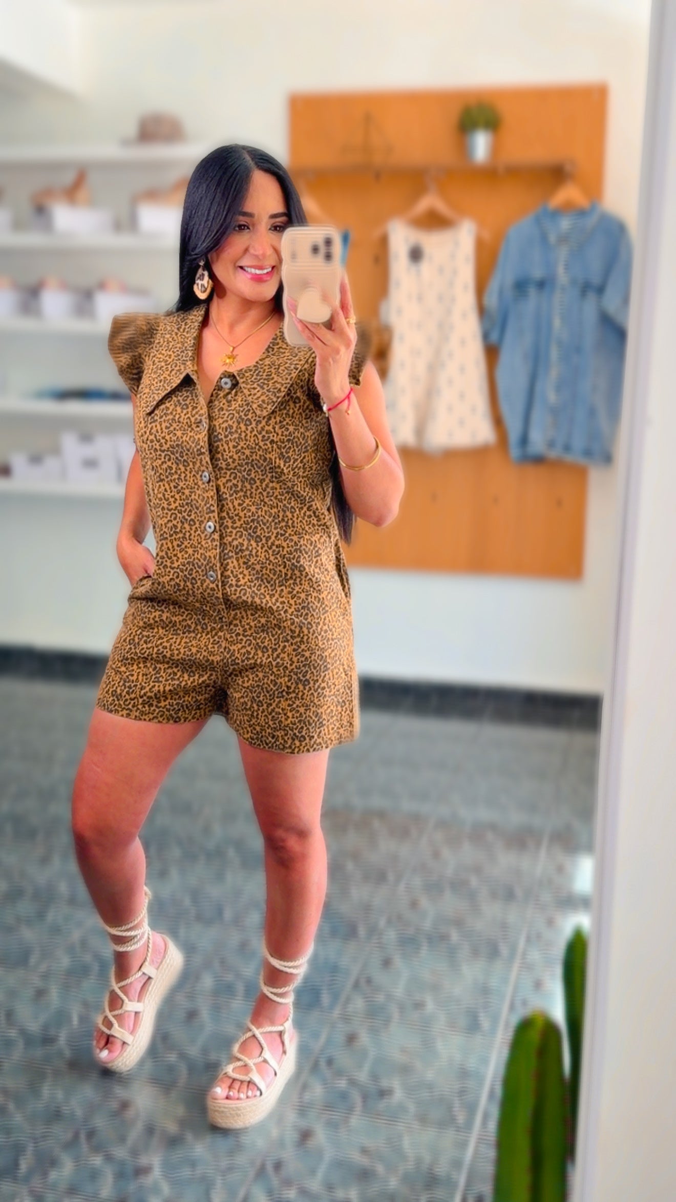 Animal Print Ruffled Sleeves Romper