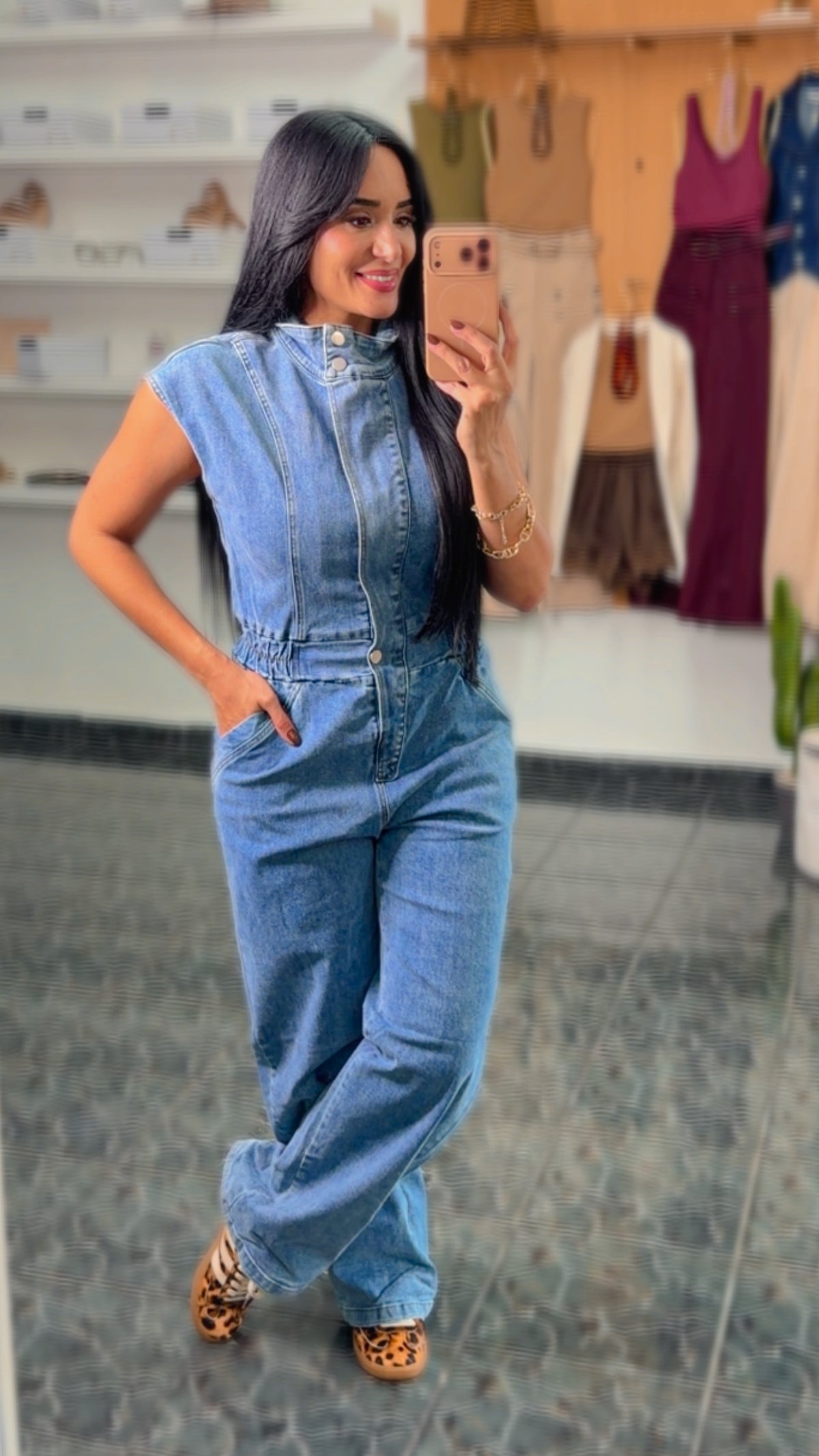 High Neck Zip Denim Jumpsuit