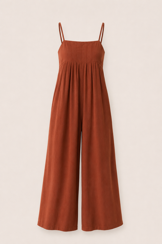 Rust Pleated Woven Jumpsuit