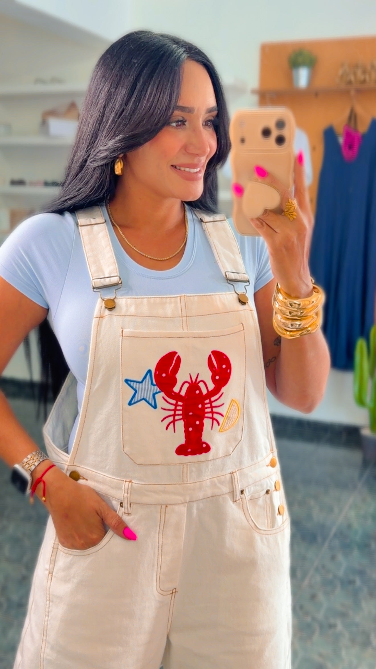 Embroidered Ivory Denim Overall