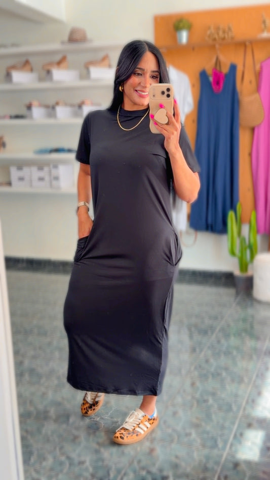 Black Spandex Pocket Tee Dress